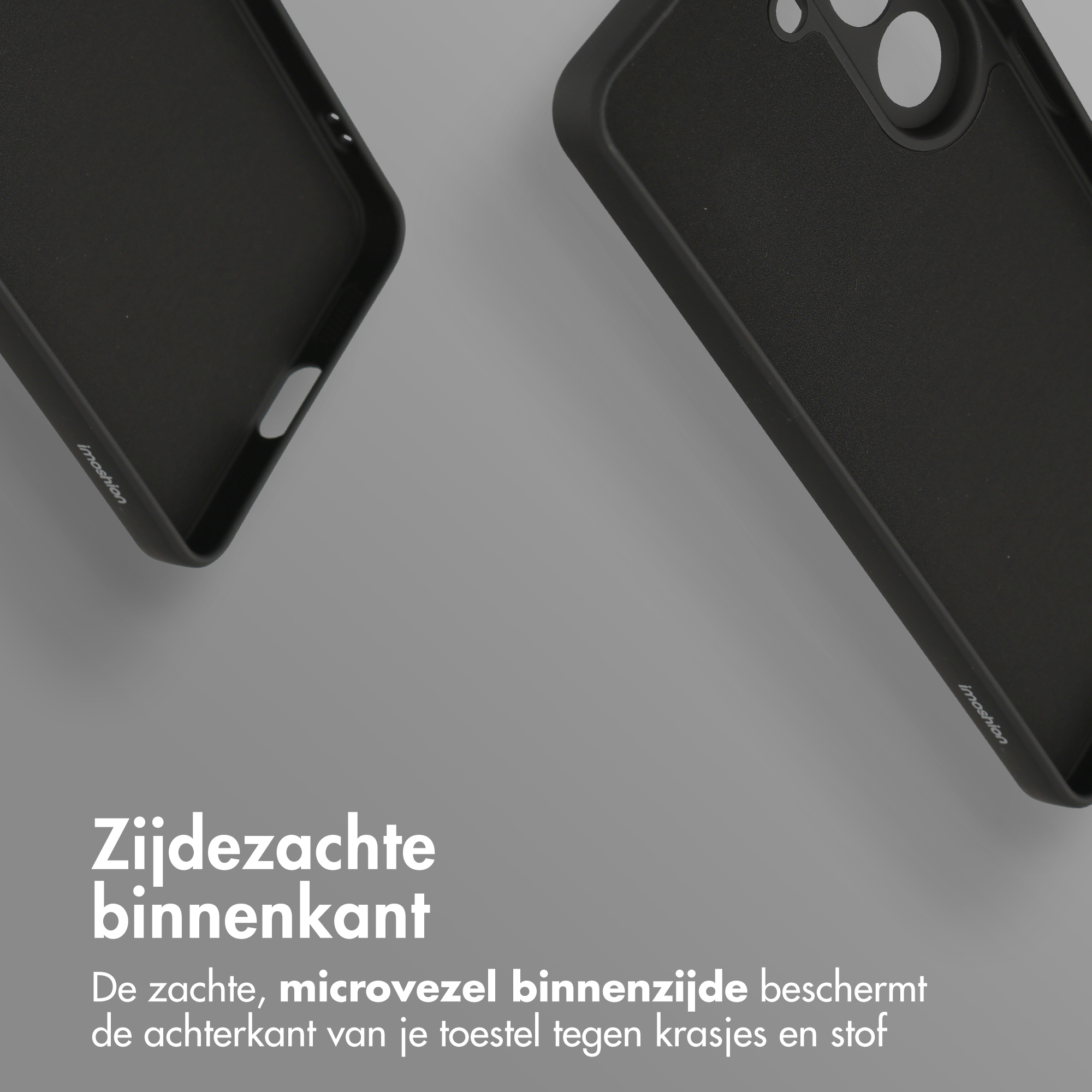 Zwarte telefoonhoes met zachte microvezel voering.