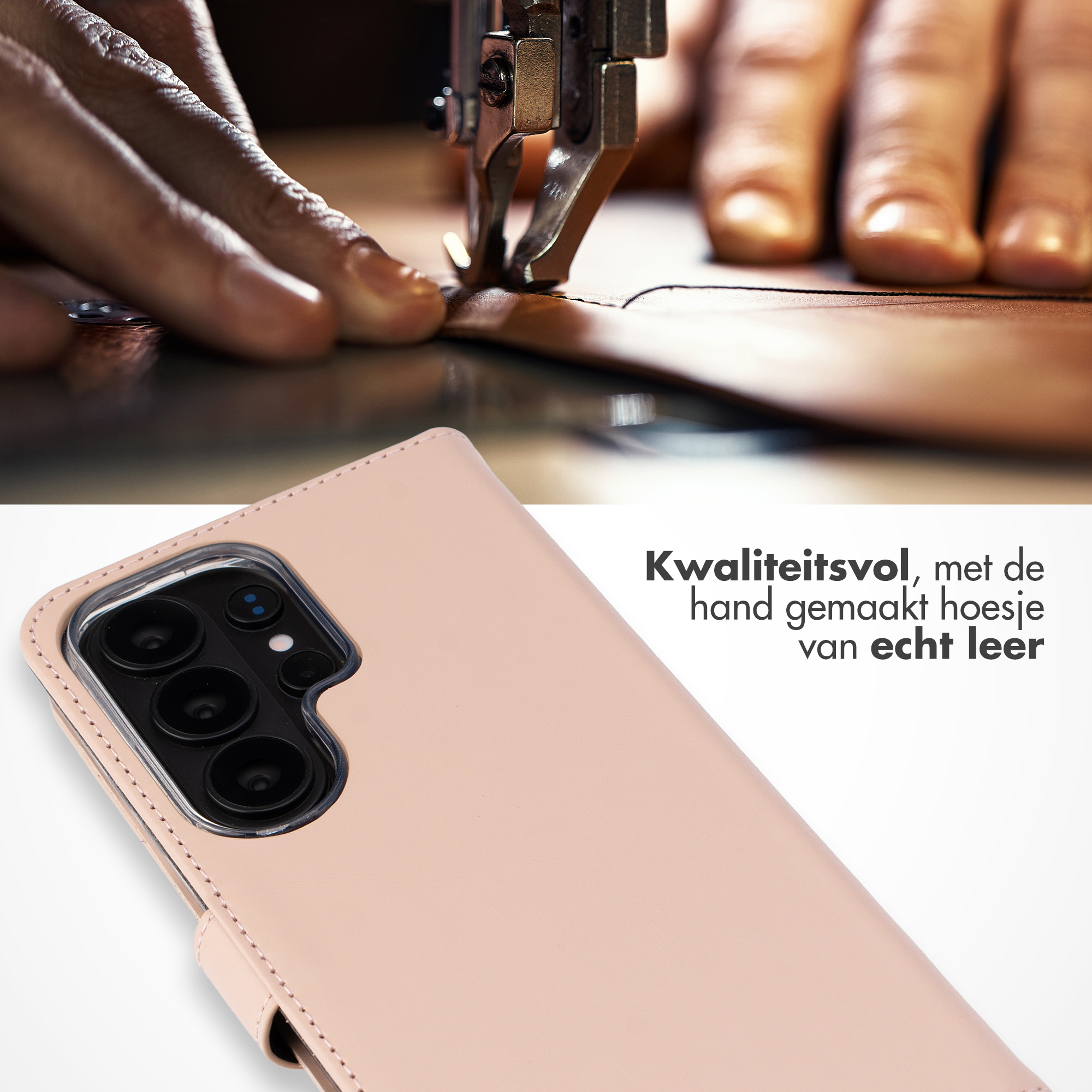 SELENCIA Echt Lederen Bookcase | Geschikt voor Samsung Galaxy S26 Ultra - Telefoonhoesje Lichtroze