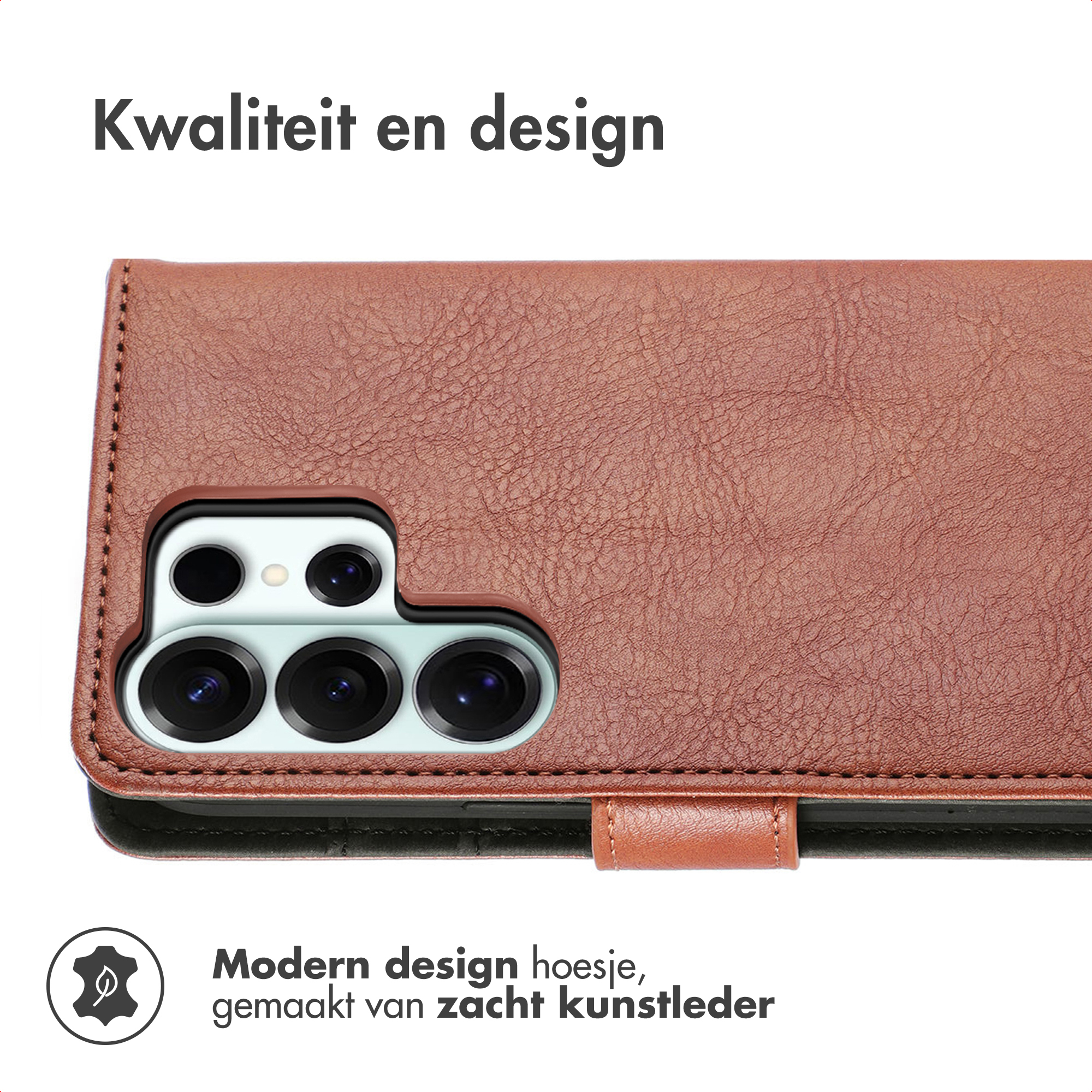 Bruine kunstleren telefoonhoes met camera-uitsparing. Kwaliteit & design.