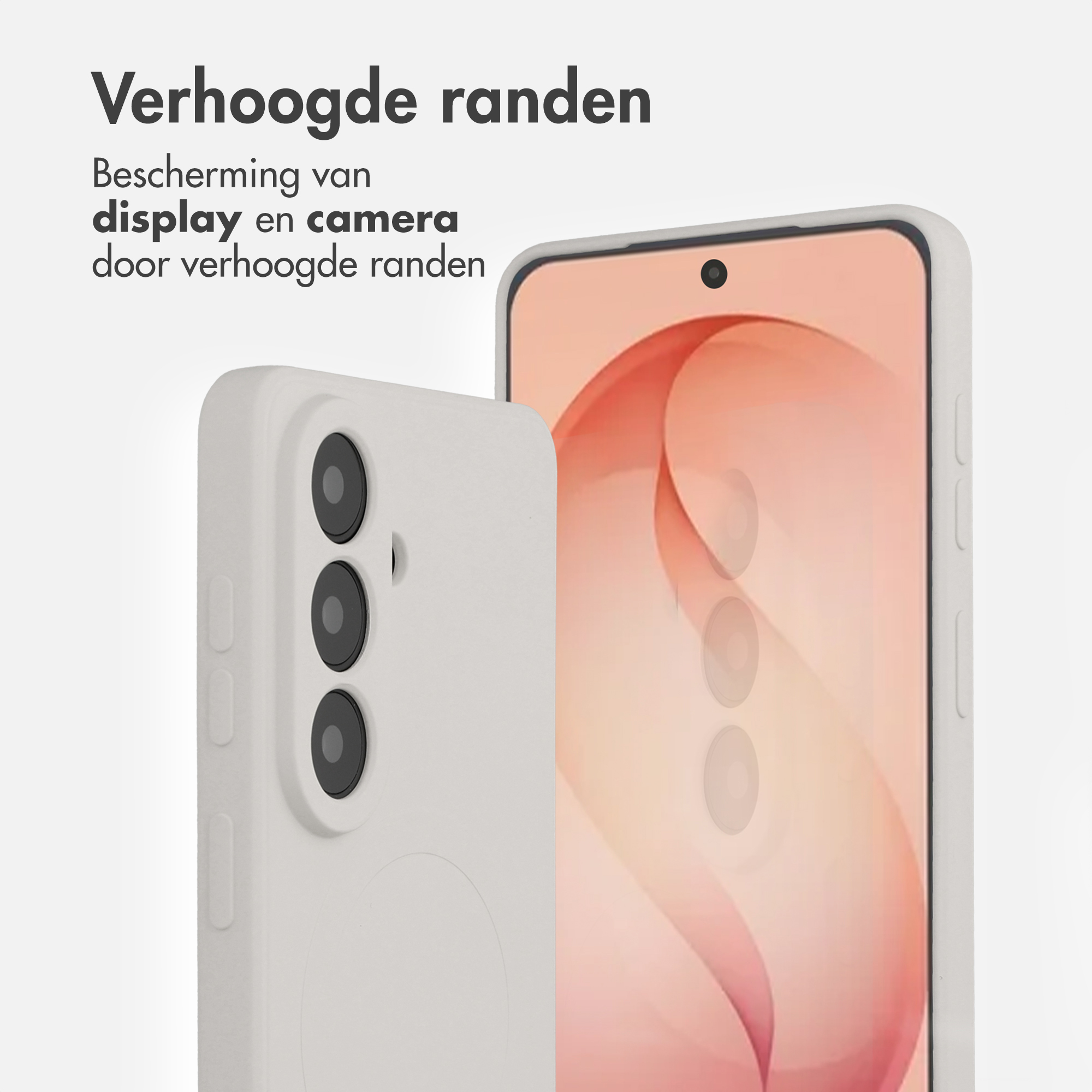 Coque de téléphone blanche à bords surélevés protège écran et appareil.
