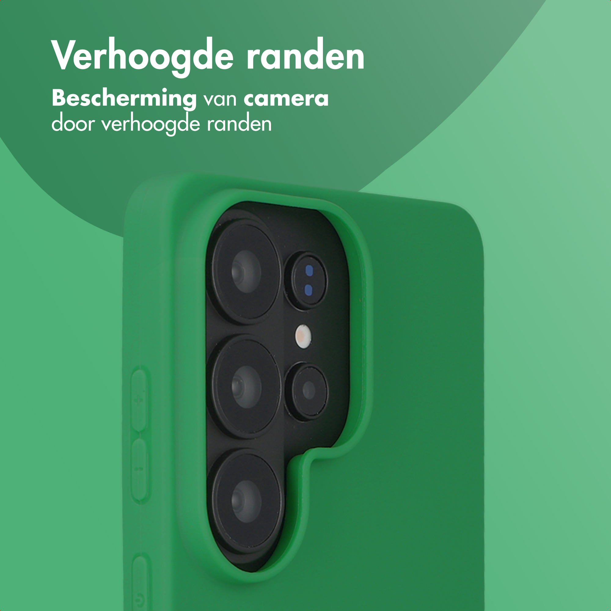 Groene telefoonhoes met zichtbare cameralenzen en knoppen.