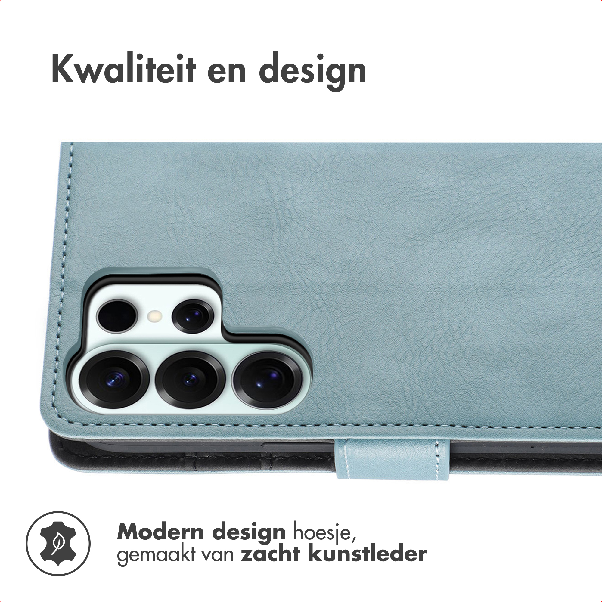 Étui de téléphone bleu avec découpe caméra et texte.