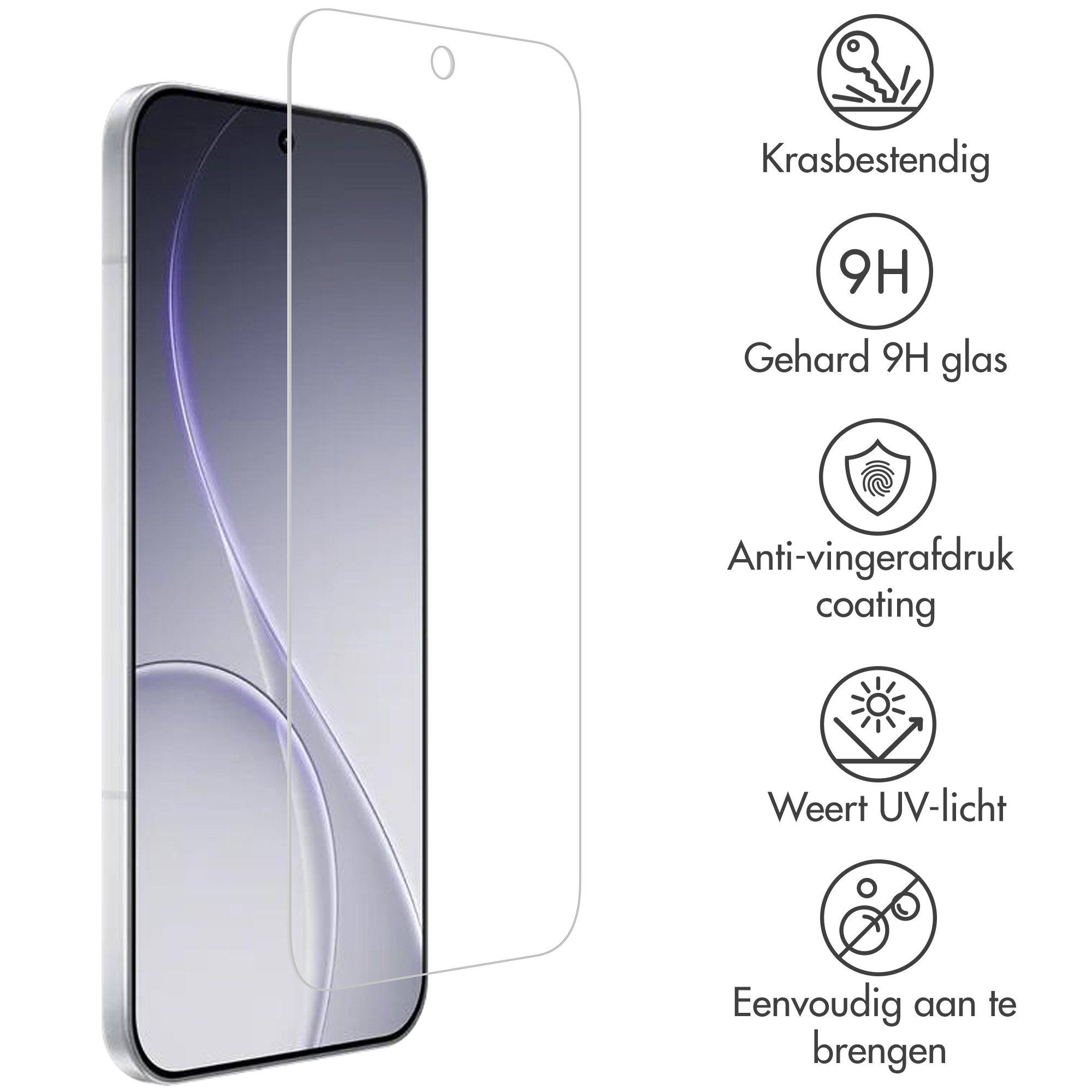Protecteur d'écran pour smartphone, résistant aux rayures, verre trempé 9H, anti-traces et résistant aux UV.