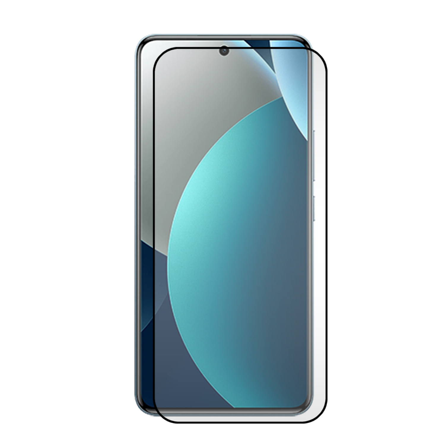 Un smartphone avec protecteur d'écran, centré sur fond blanc.