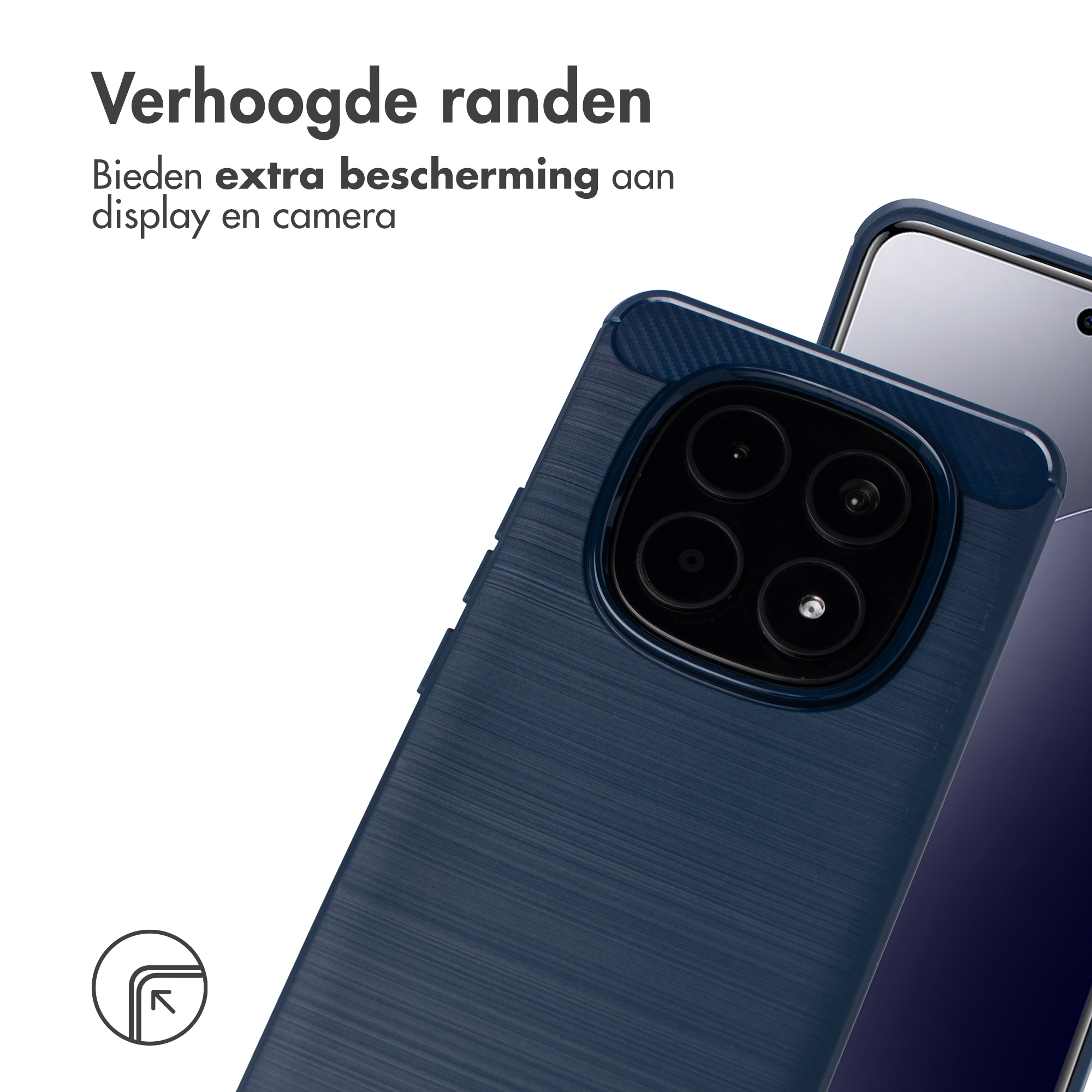Coque de téléphone bleu foncé avec bords surélevés et îlot caméra.