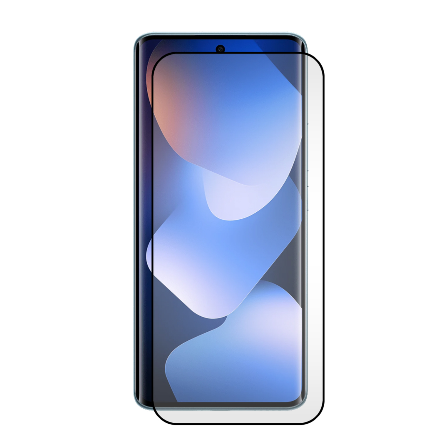 Een smartphone met een glazen schermprotector op het scherm.