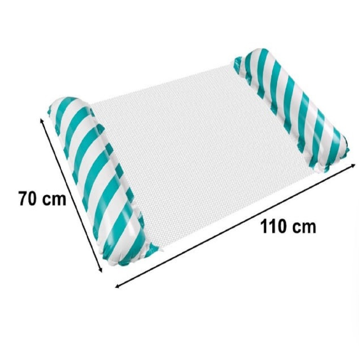 Hamaca inflable con rayas azules y blancas, 110x70 cm.