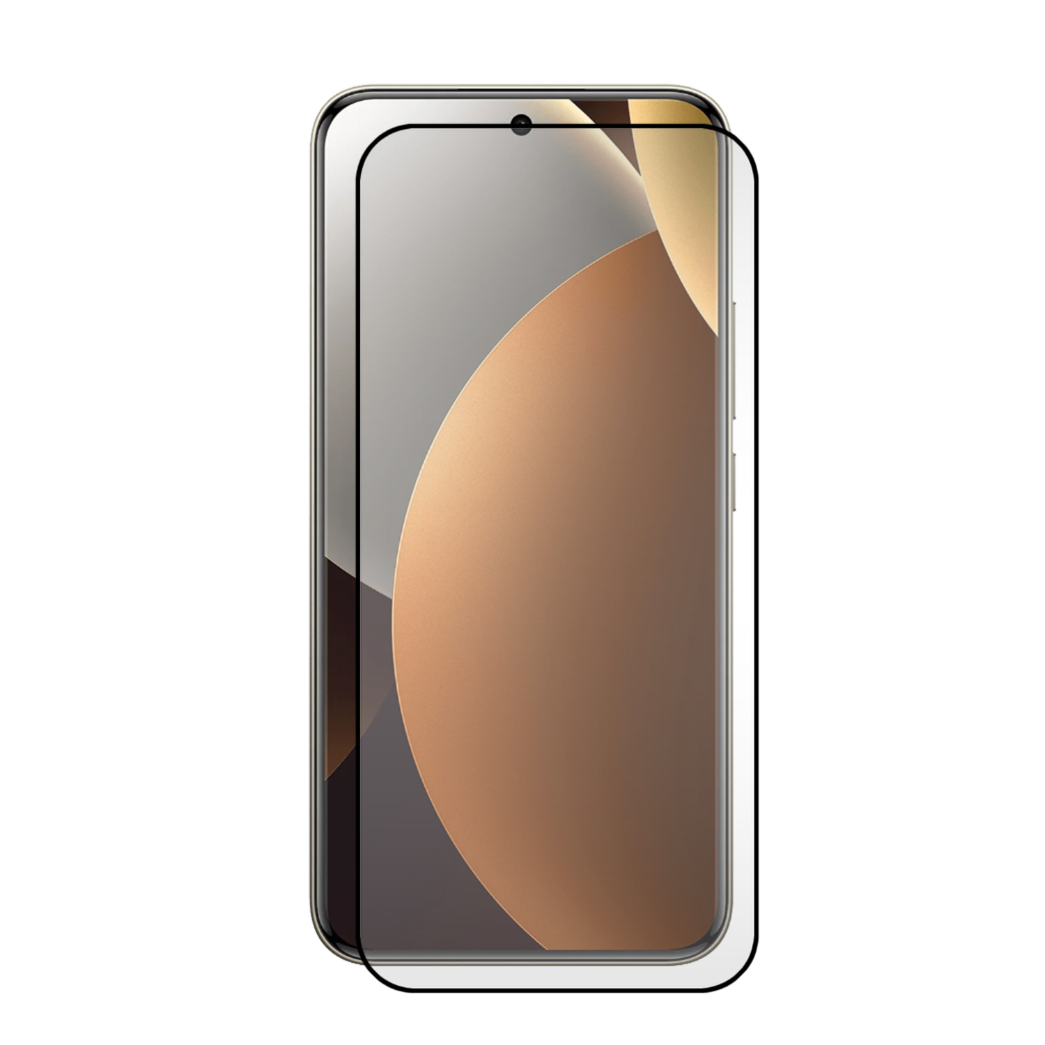Un protecteur d'écran noir recouvre une partie d'un smartphone moderne avec un motif marron.
