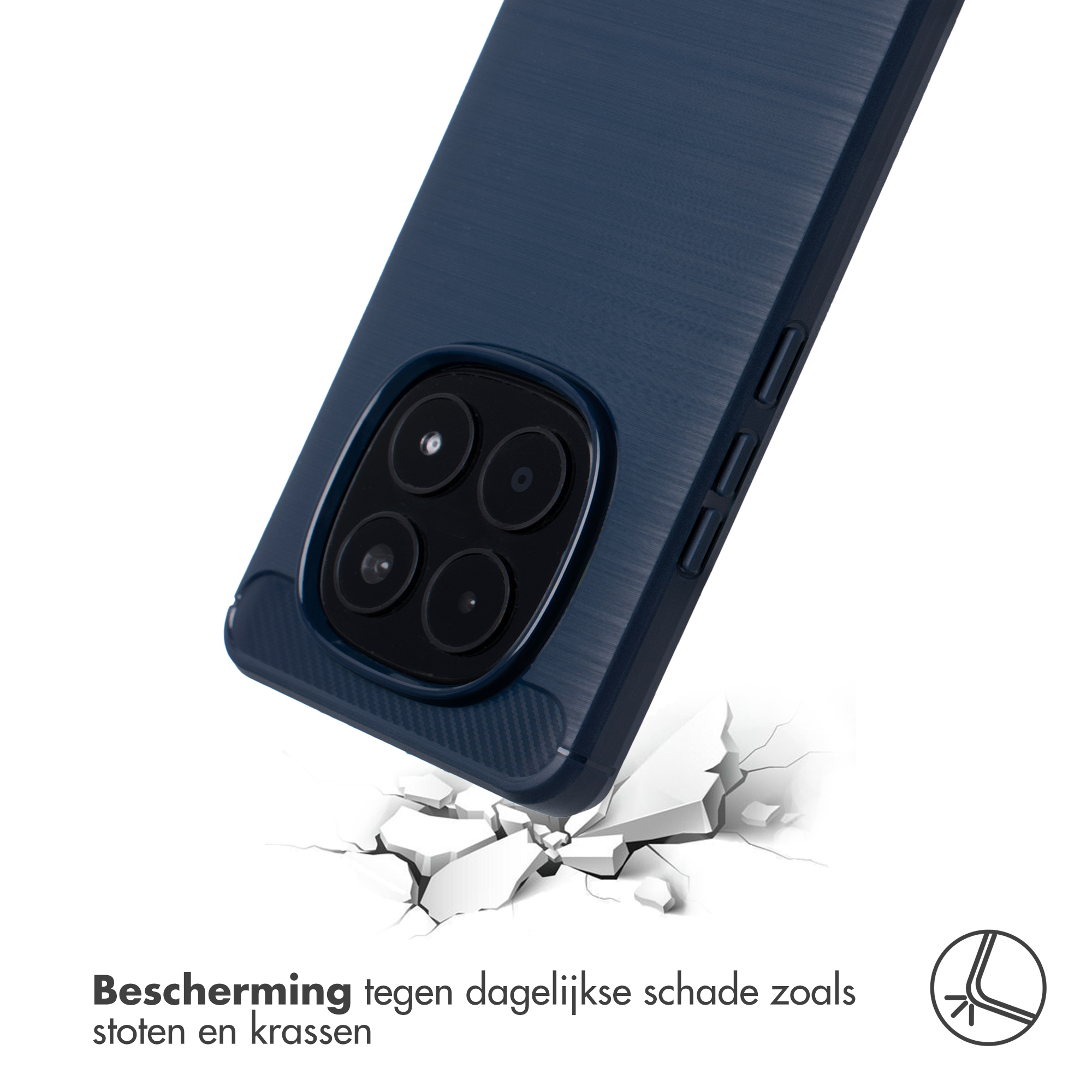Coque de téléphone bleu foncé tombant sur des fissures, protège des chocs.