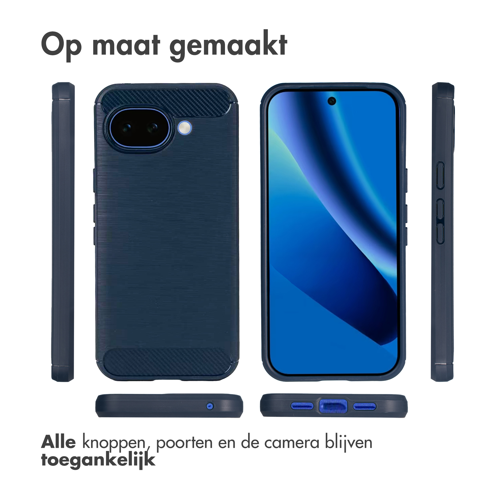 Ensemble de coque de téléphone bleu foncé avec découpes pour appareil photo et boutons.