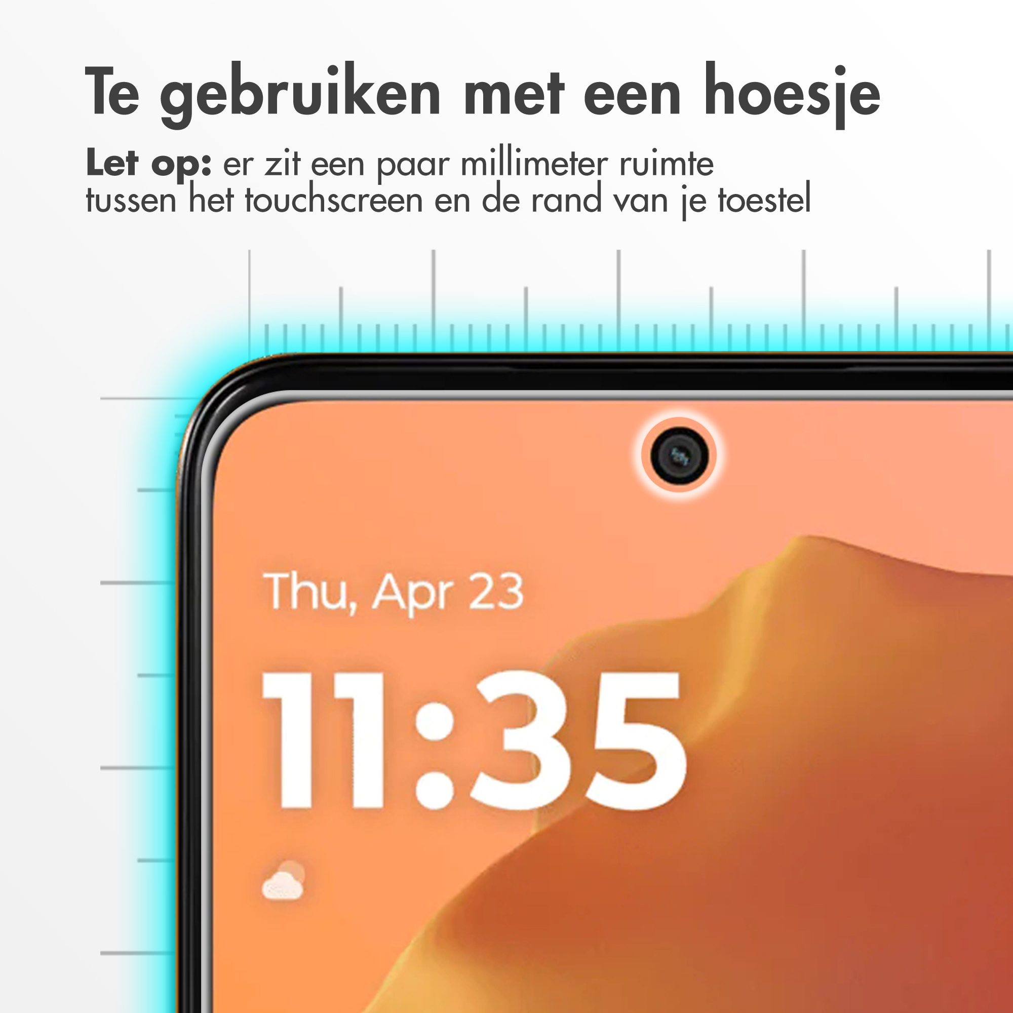 Uno schermo di smartphone mostra le 11:35 e la data. Testo in olandese.