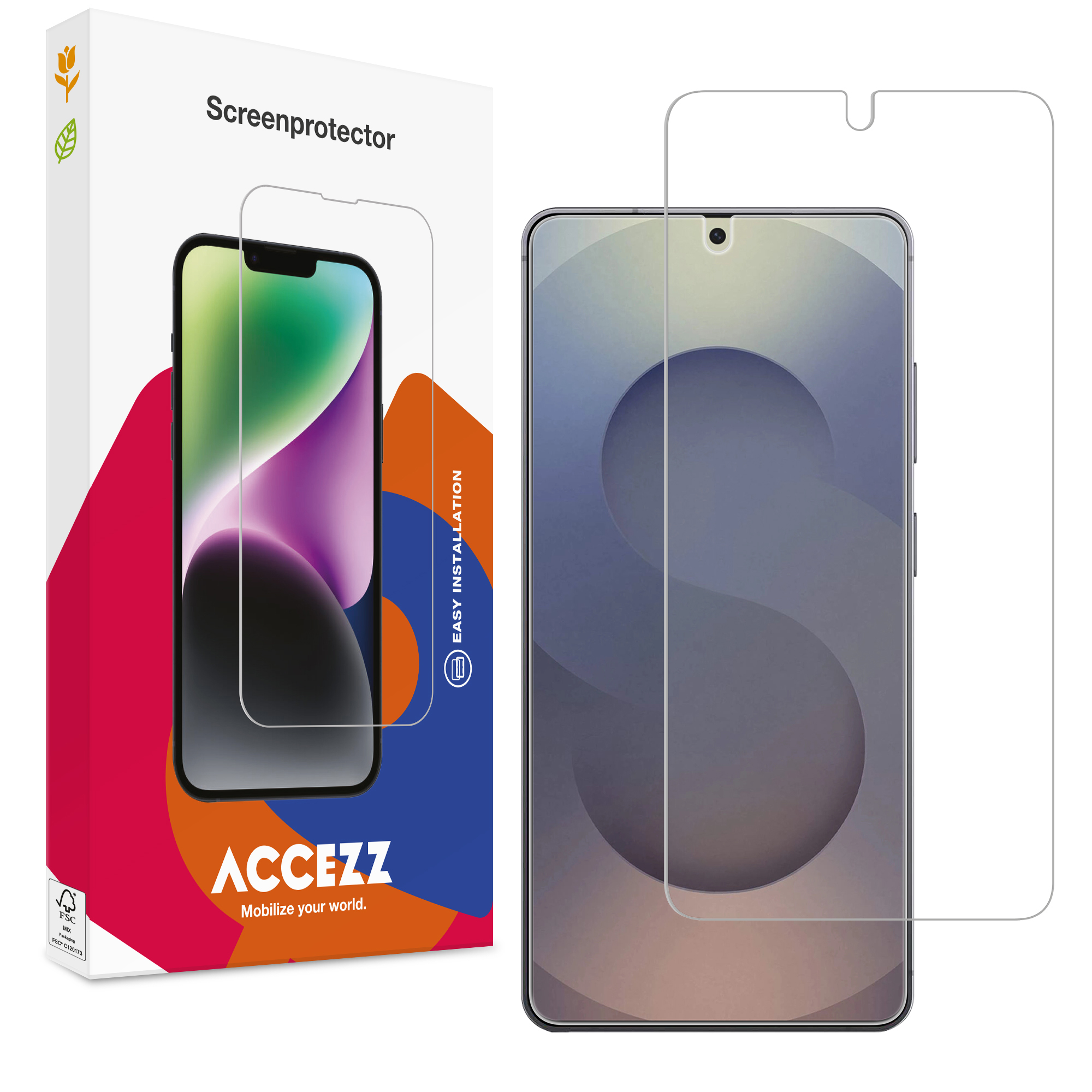 Emballage et protection d'écran pour smartphone avec dégradé sur l'écran.