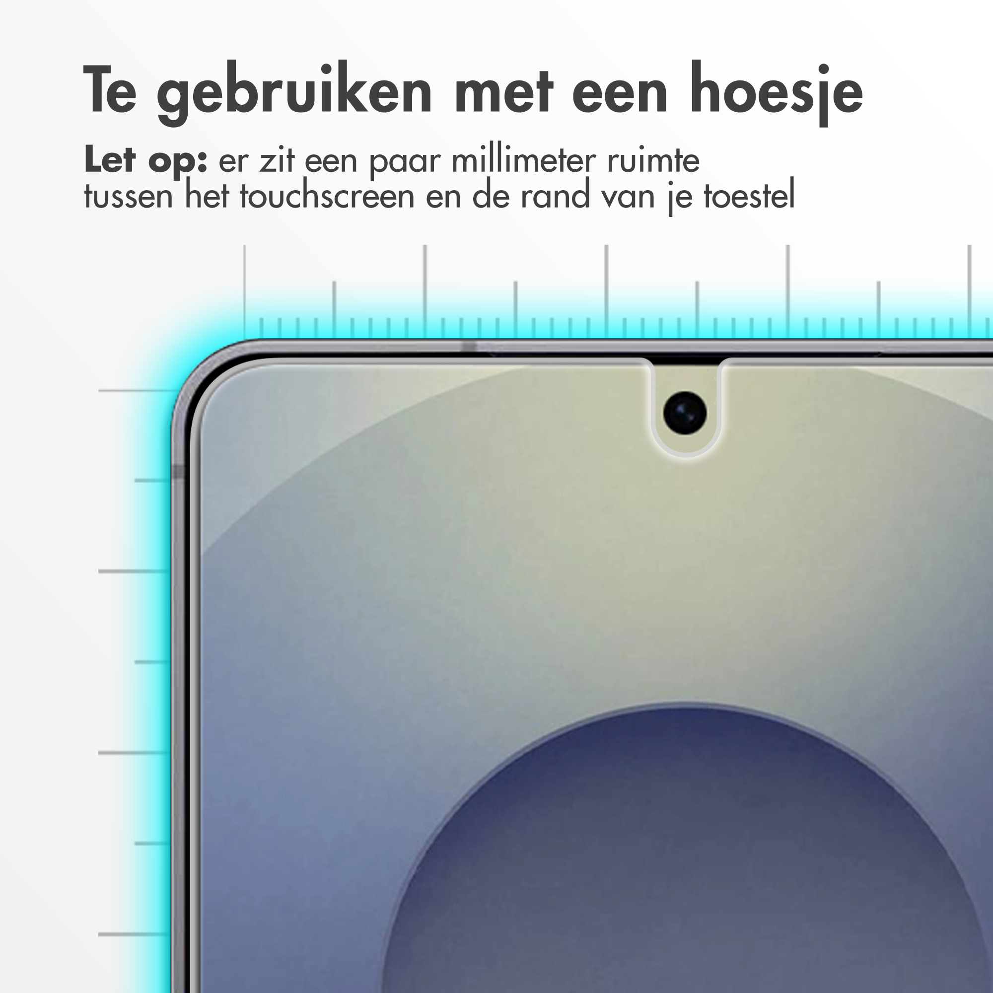 Image affichant l'écran d'un smartphone avec un texte indiquant l'utilisation avec un étui.