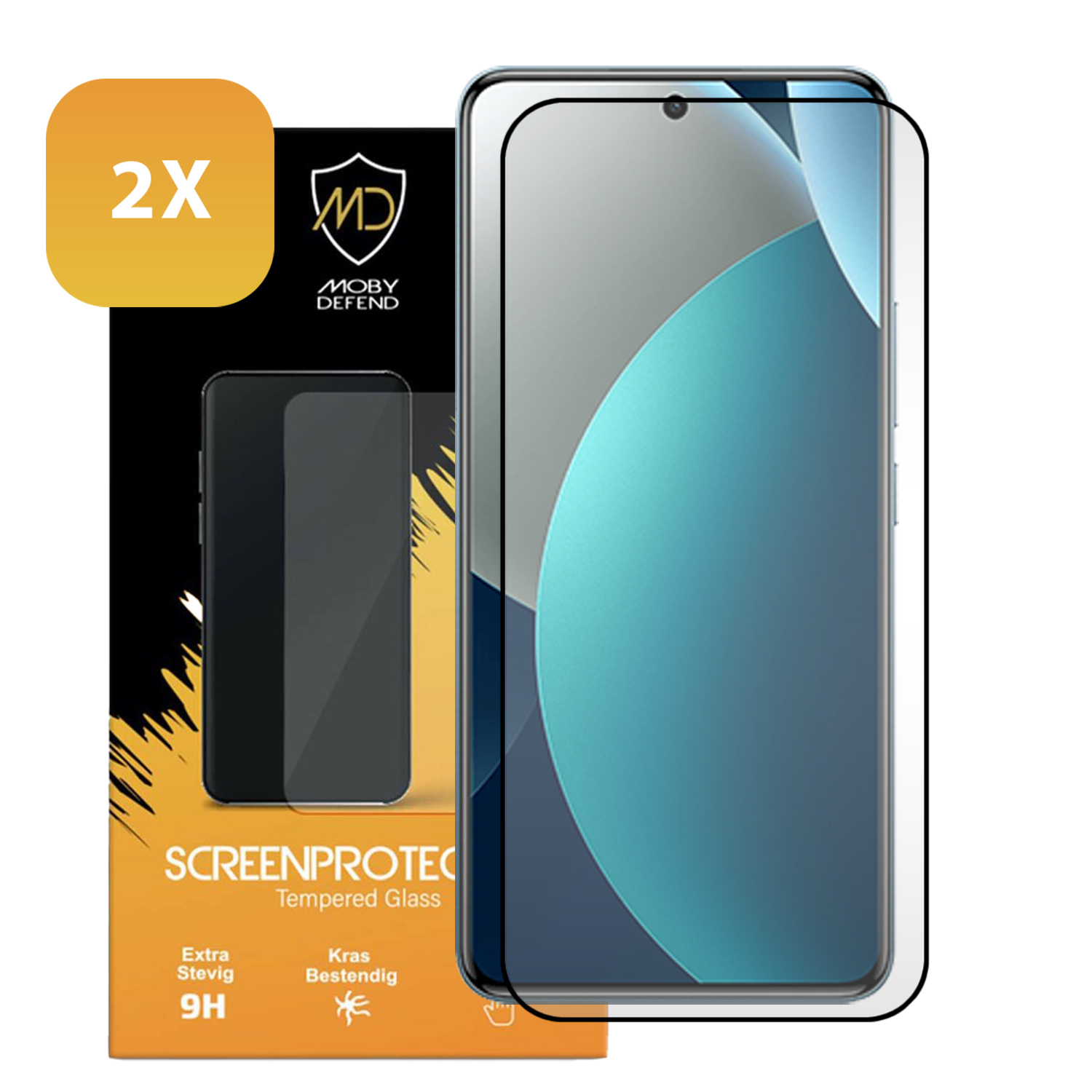 Emballage pour 2x protecteurs d'écran de smartphone, avec un smartphone.