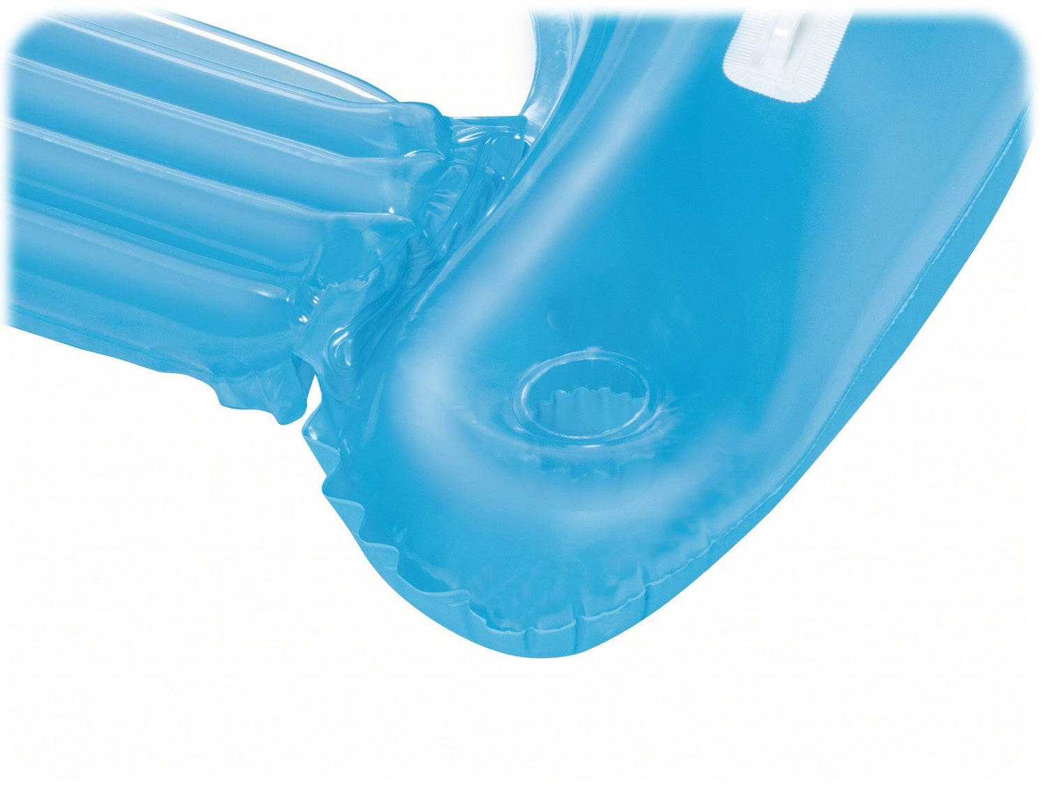 Un colchón de aire inflable azul con estrías y una válvula.