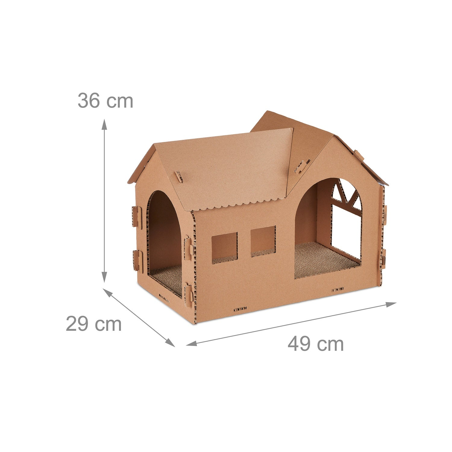 Casa de cartón marrón para gatos, L 49cm, Al 36cm, An 29cm.