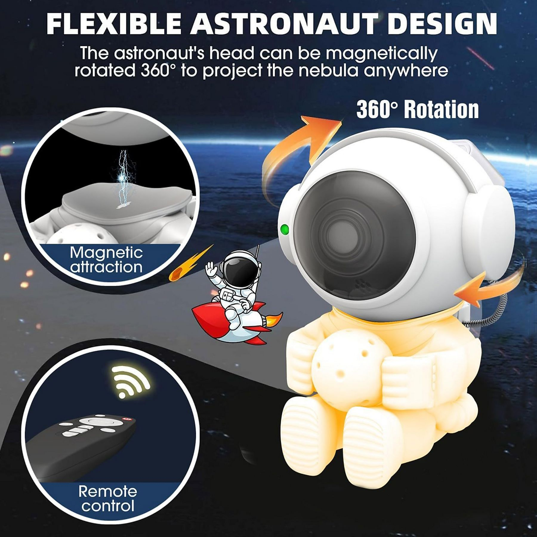 Ein Astronauten-Nachtlicht mit Fernbedienung und Magnetattraktion.