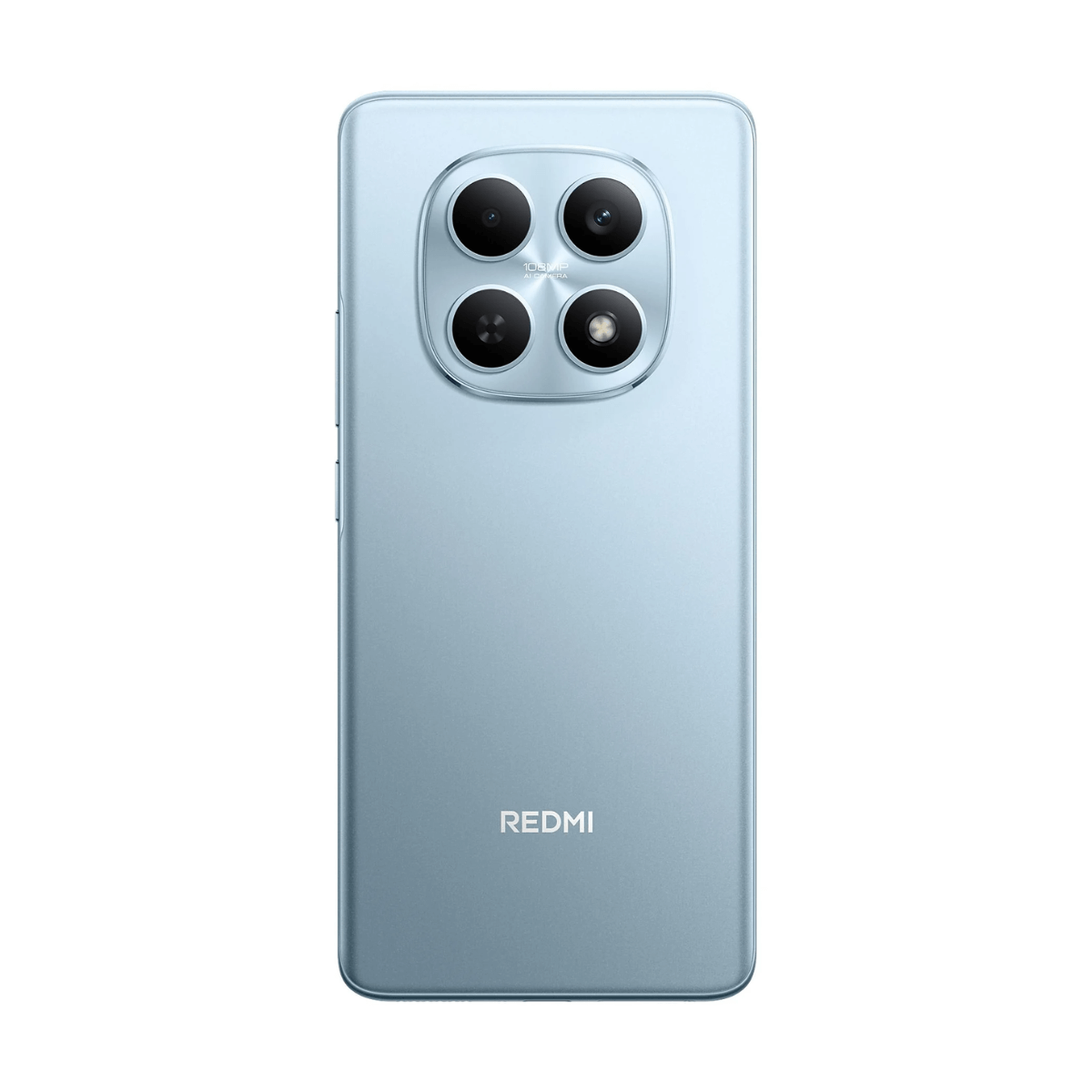 Niebieski tył smartfona z czterema aparatami i logo Redmi.