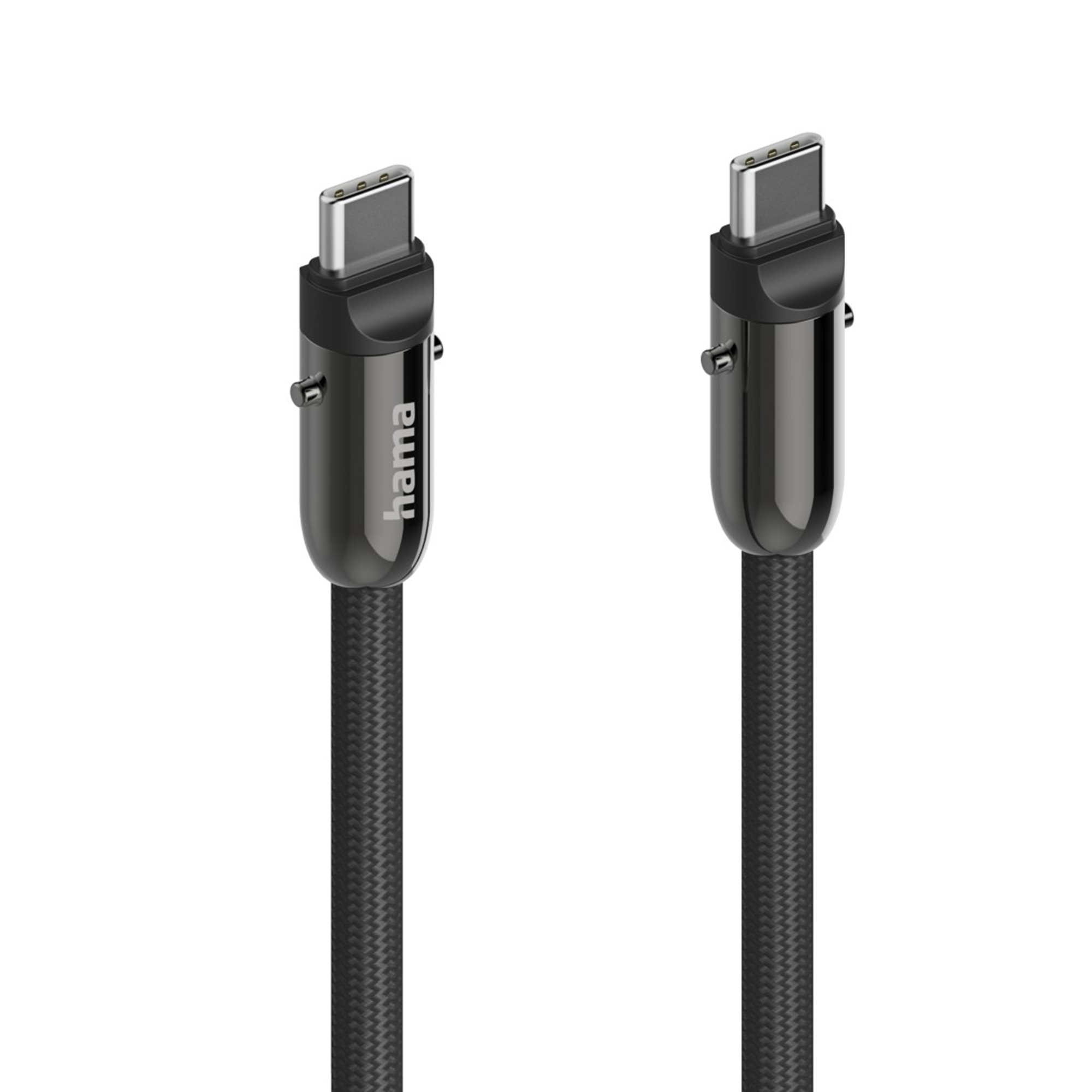 Dwa czarne kable USB-C z logo Hama na białym tle.