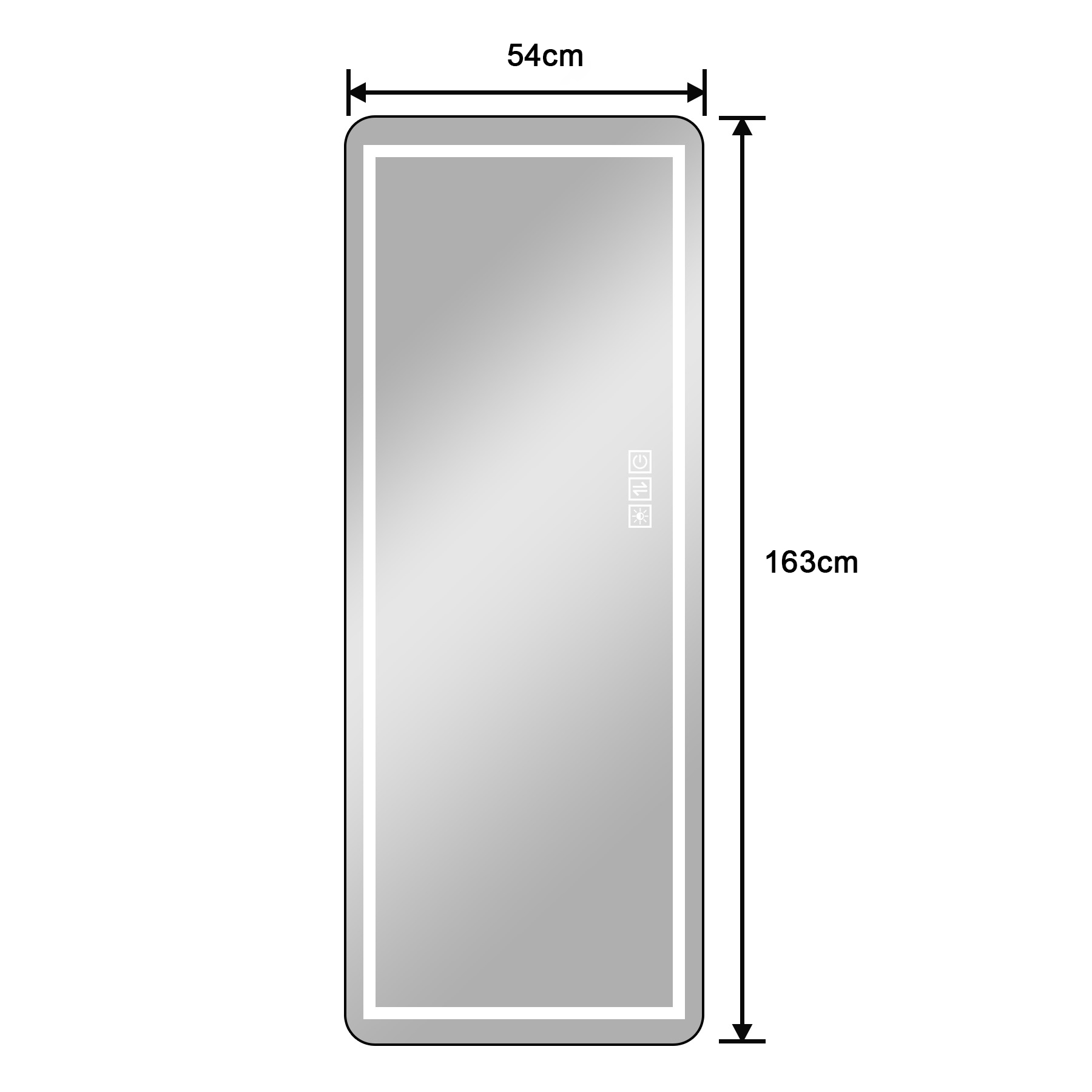 Ein spiegelnder Spiegel mit integrierter Beleuchtung, 54x163cm.