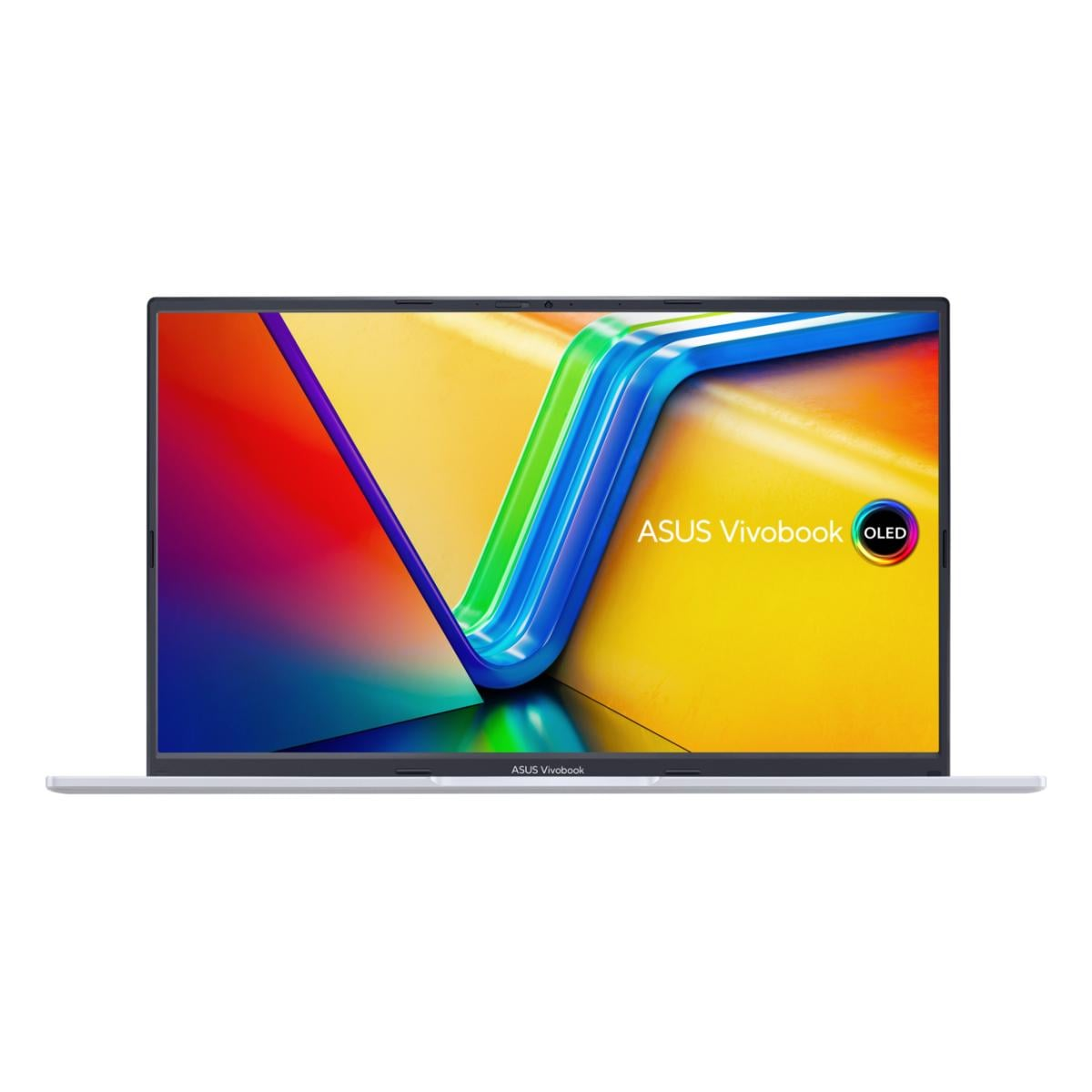 Ein Asus Vivobook Laptop mit buntem Hintergrund und OLED-Logo.