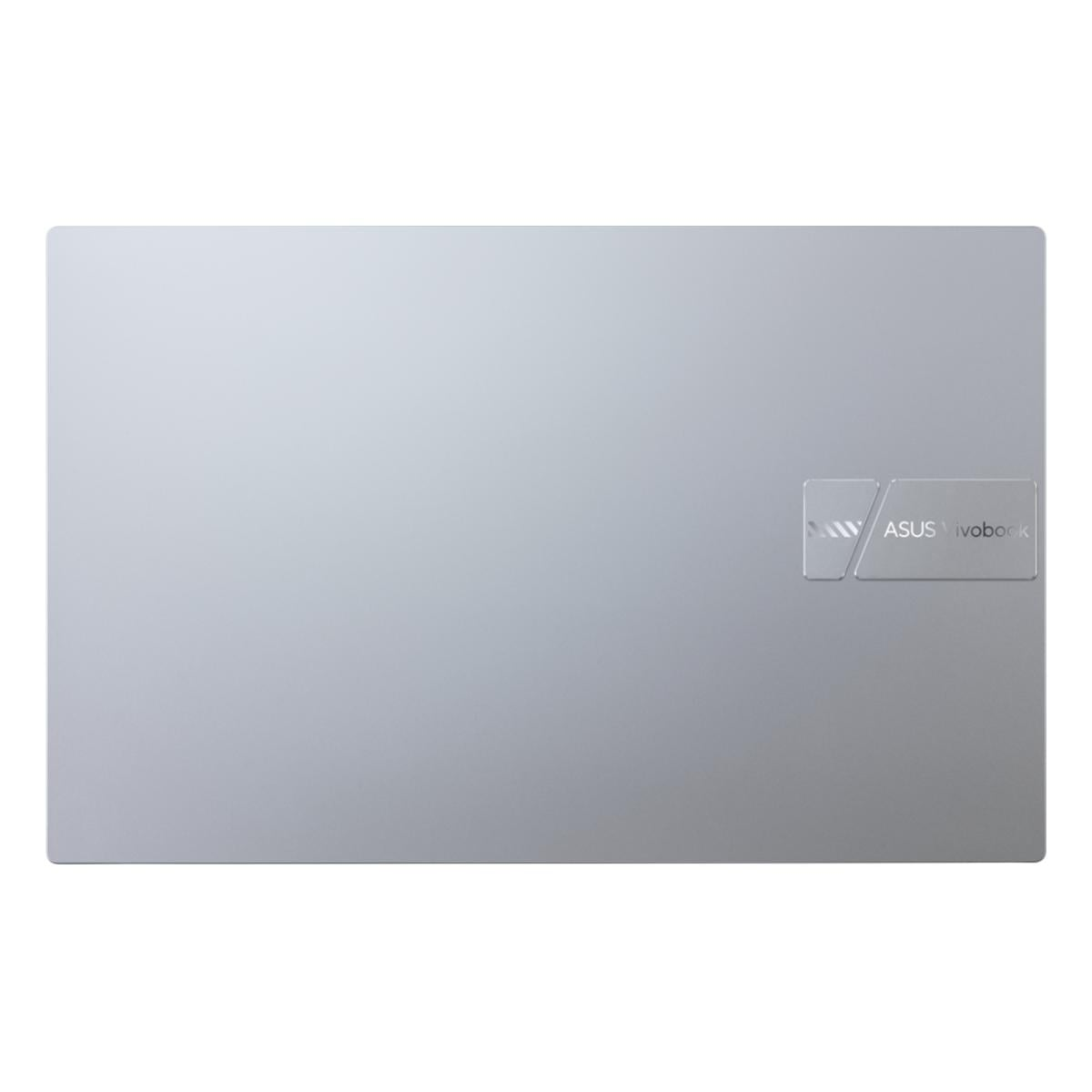 Silbernes Laptop-Gehäuse mit ASUS Vivobook Logo oben rechts.