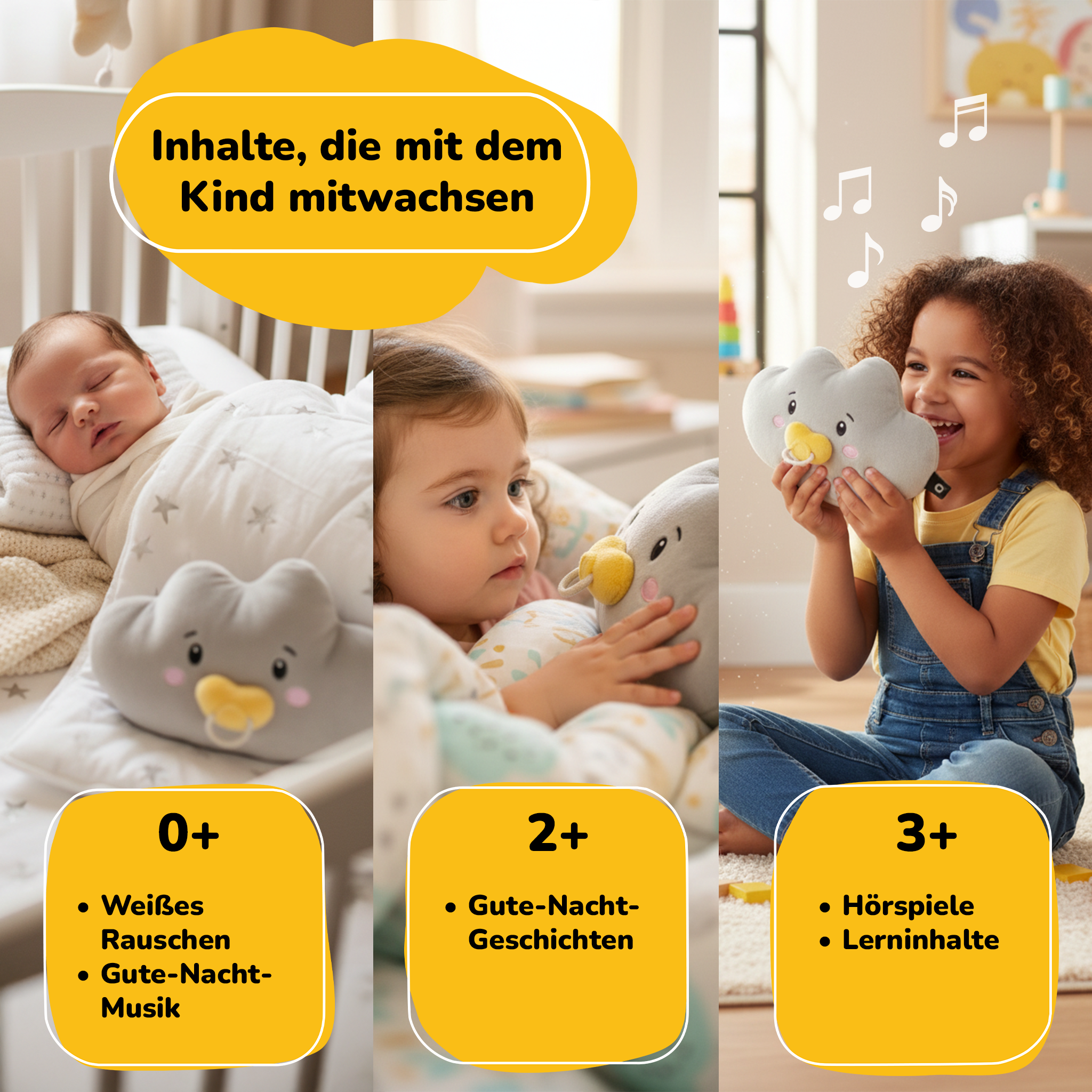 Babys und Kleinkinder mit Wolken-Spielzeug: Von 0+ bis 3+ Jahre.