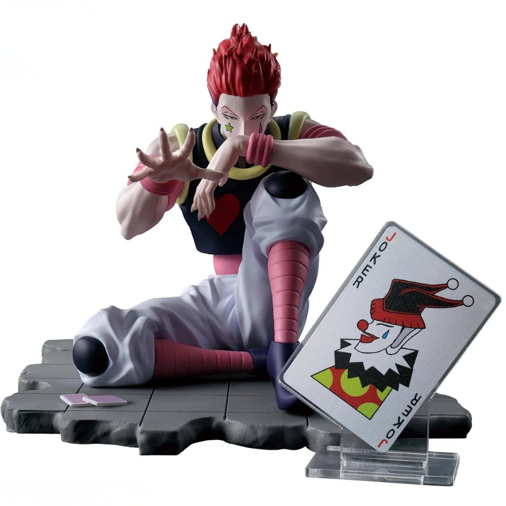 Eine Figur mit roten Haaren, die eine Spielkarte mit einem Joker hält.