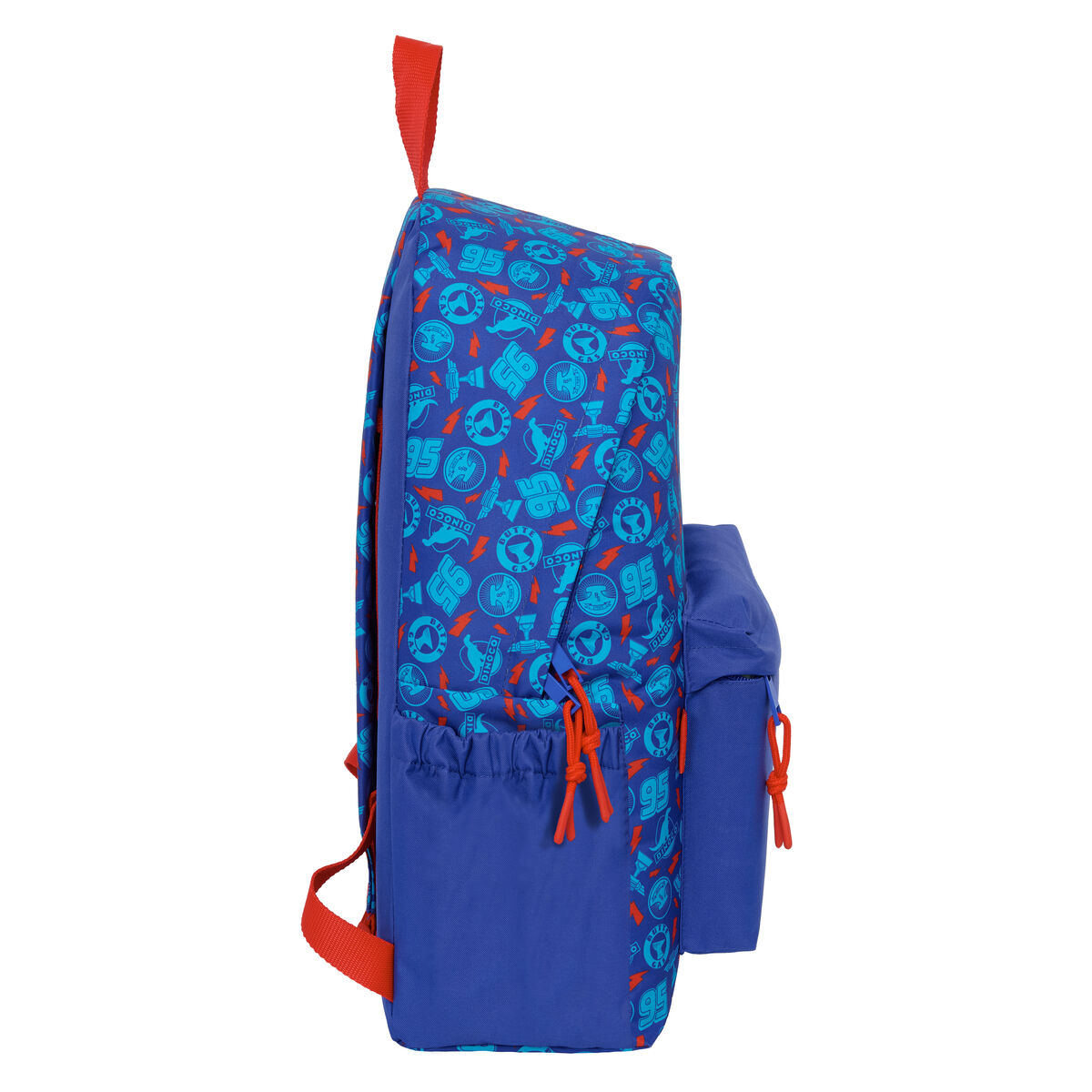 Ein blauer Rucksack mit Cars-Muster und roten Details.