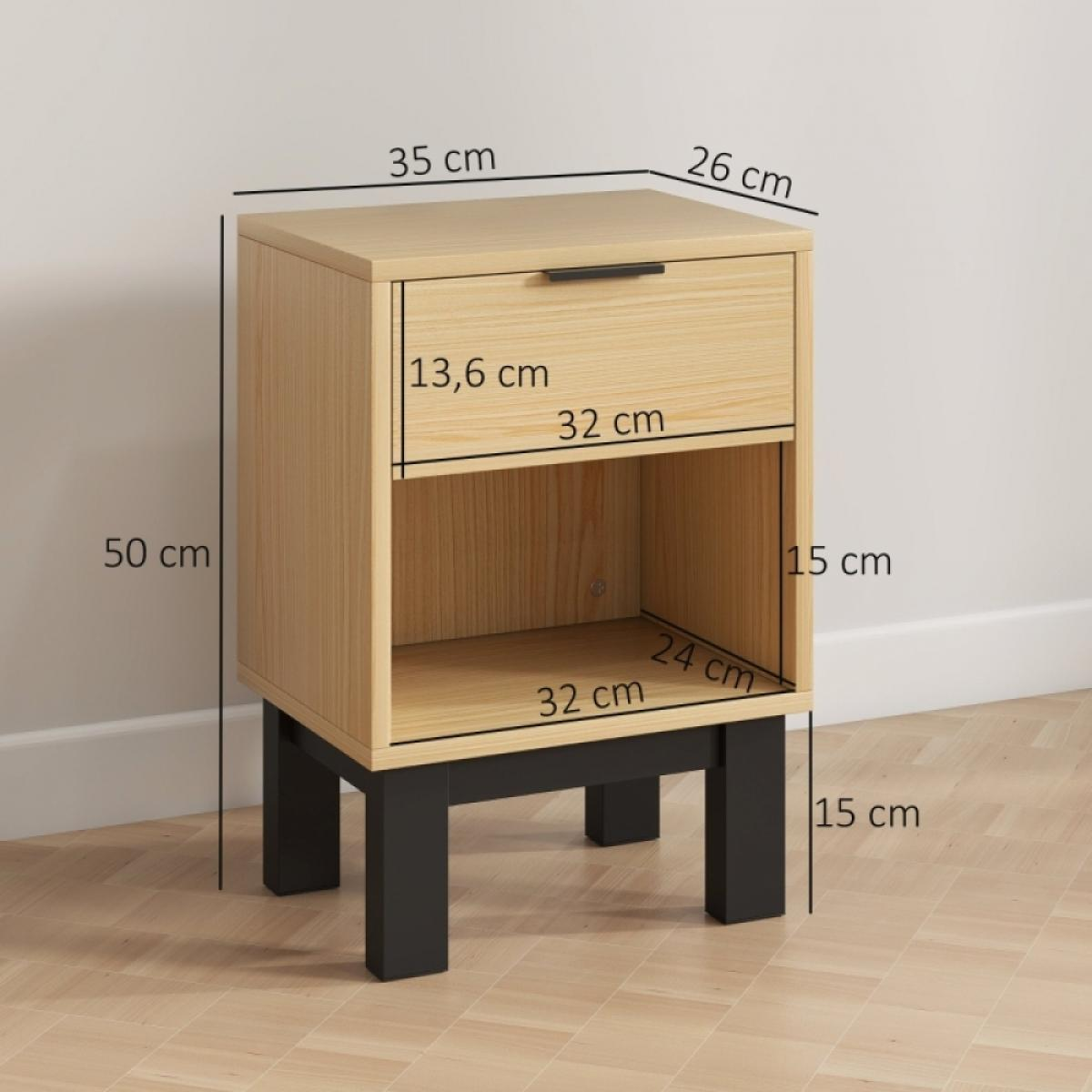 Holz Nachttisch mit Schublade und offener Ablage, 50x35x26cm.