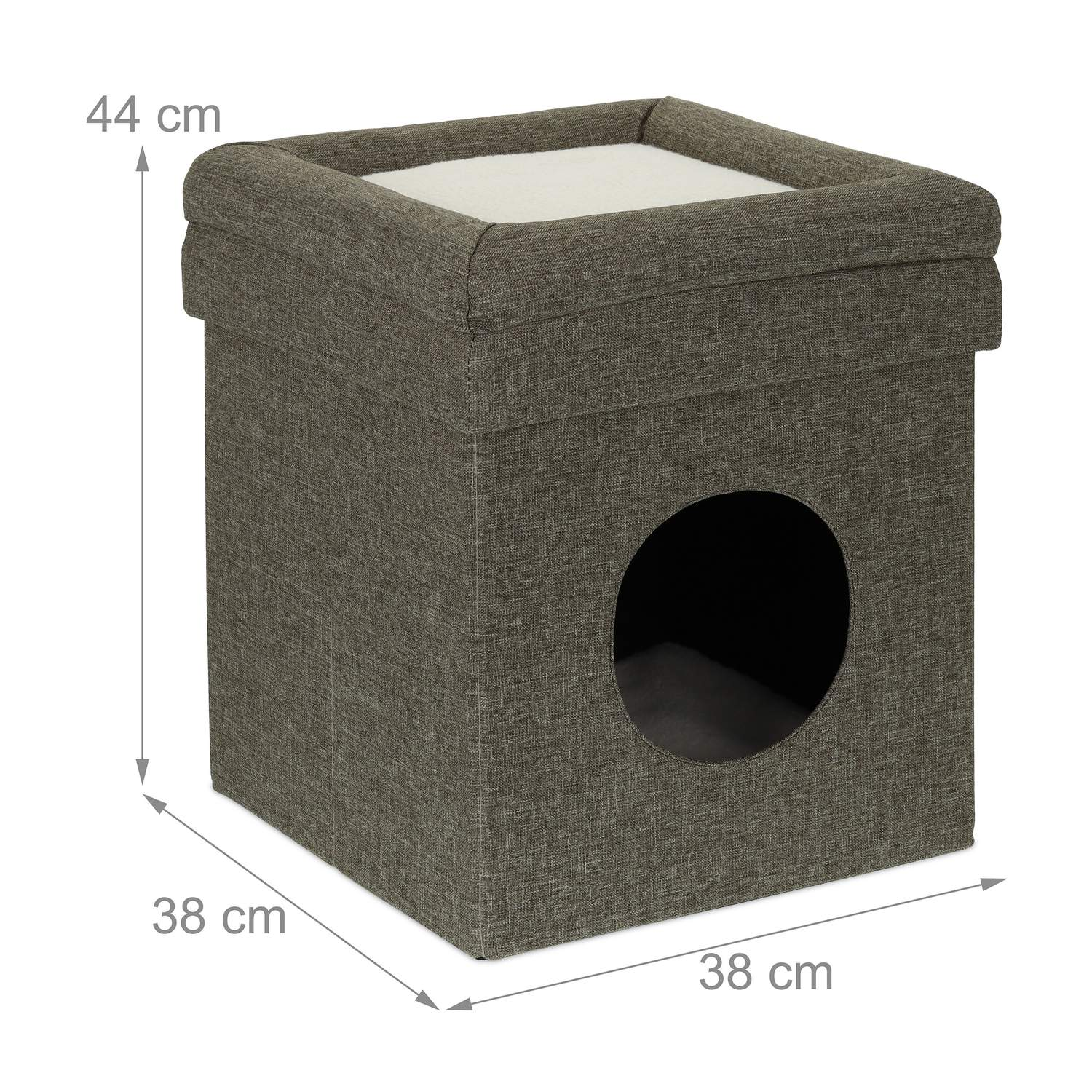 Cubo gris con abertura redonda, 44x38x38cm.
