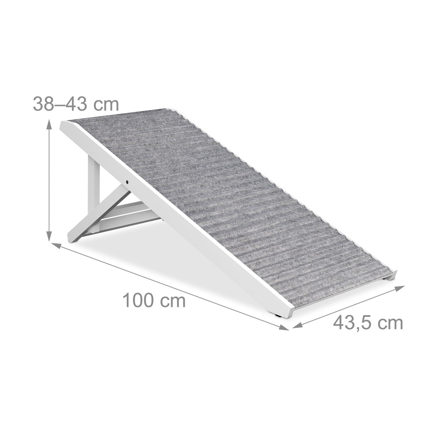Una rampa blanca con superficie gris, 100 cm de largo.