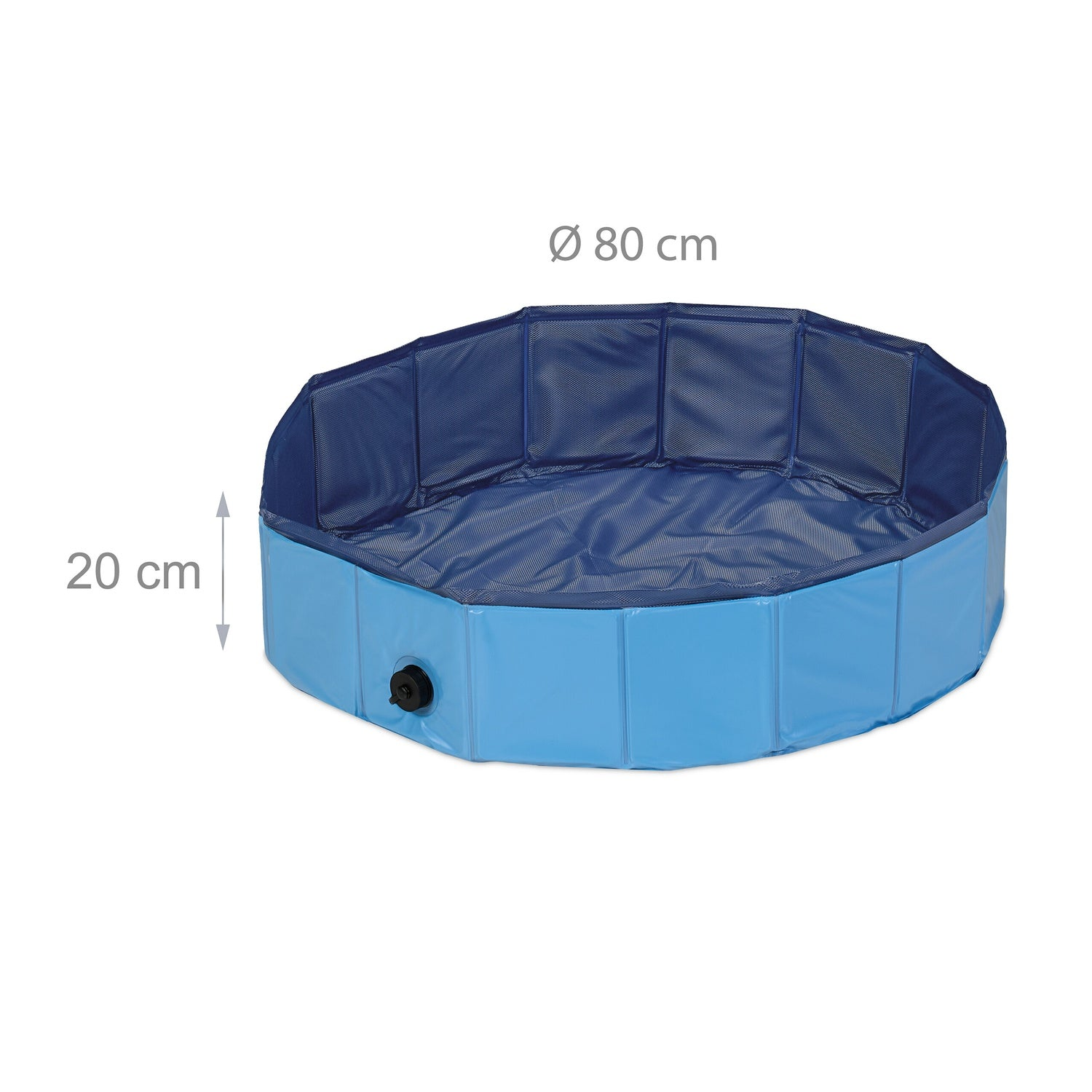 Una piscina plegable azul de 80 cm de diámetro y 20 cm de altura.