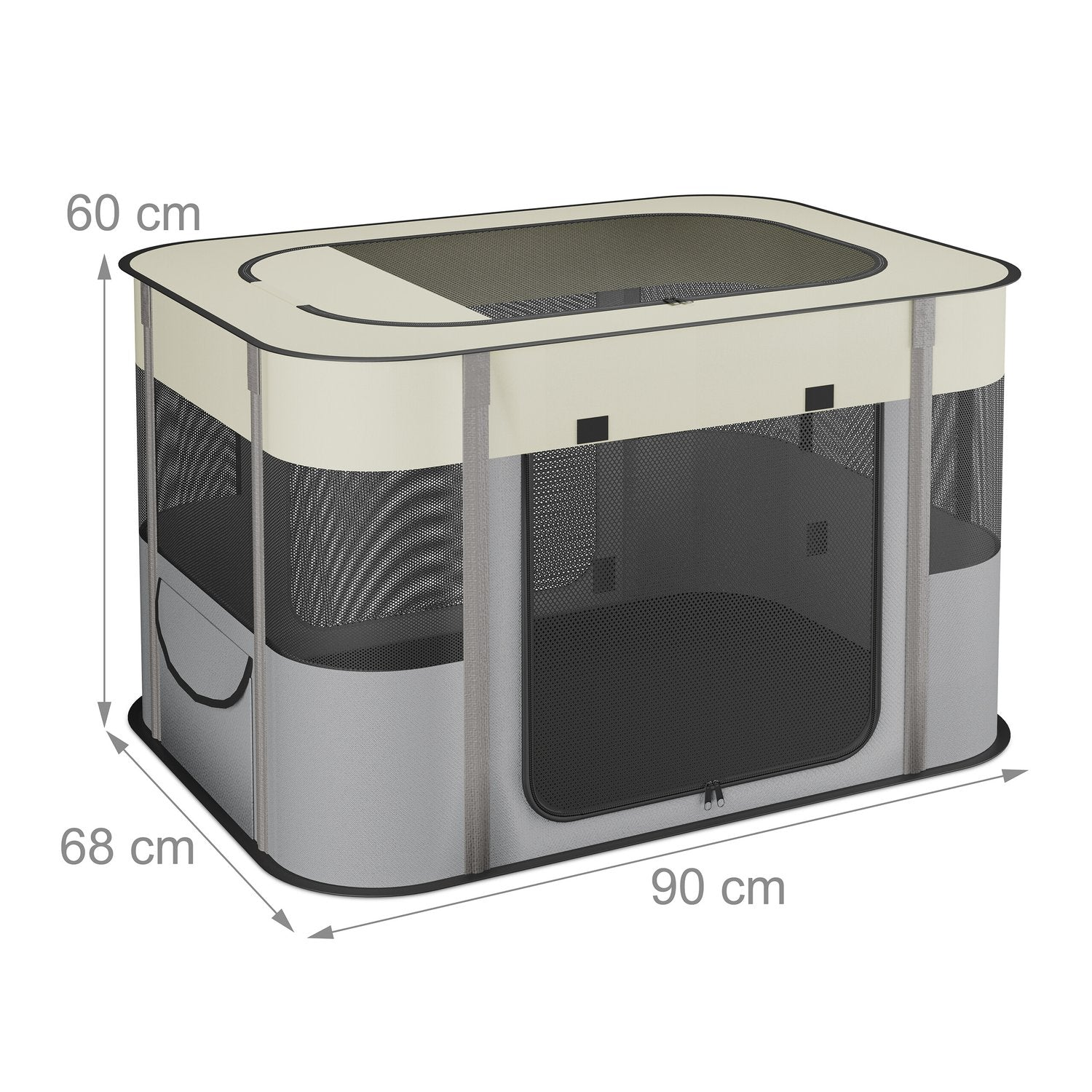 Parque plegable gris y beige, 90x68x60cm.
