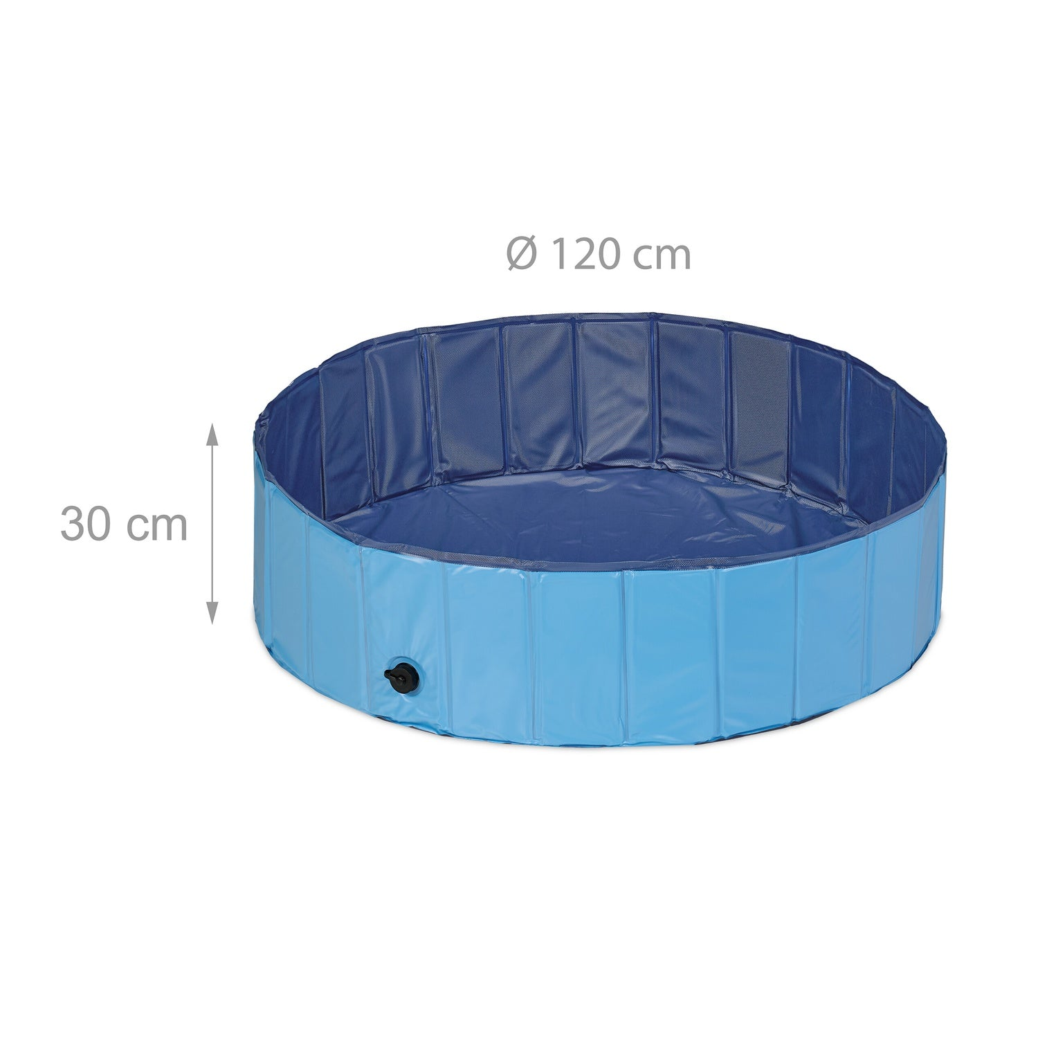 Una piscina infantil redonda y azul de 120 cm de diámetro y 30 cm de alto.
