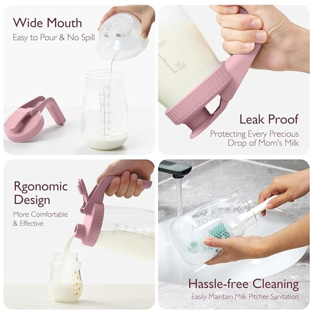 Ein Babyflaschen-Set mit weit geöffnetem Mund, auslaufsicherem Griff und ergonomischem Design.