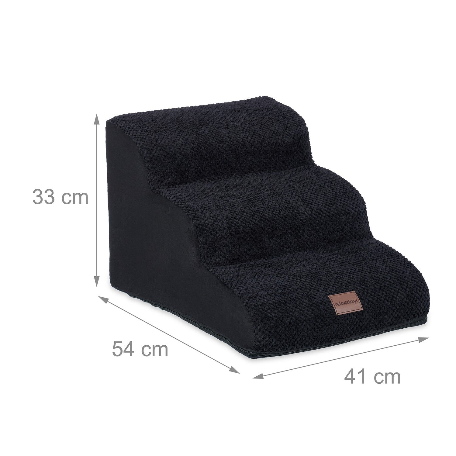 Escalera negra para mascotas de tres peldaños, 33x54x41cm.