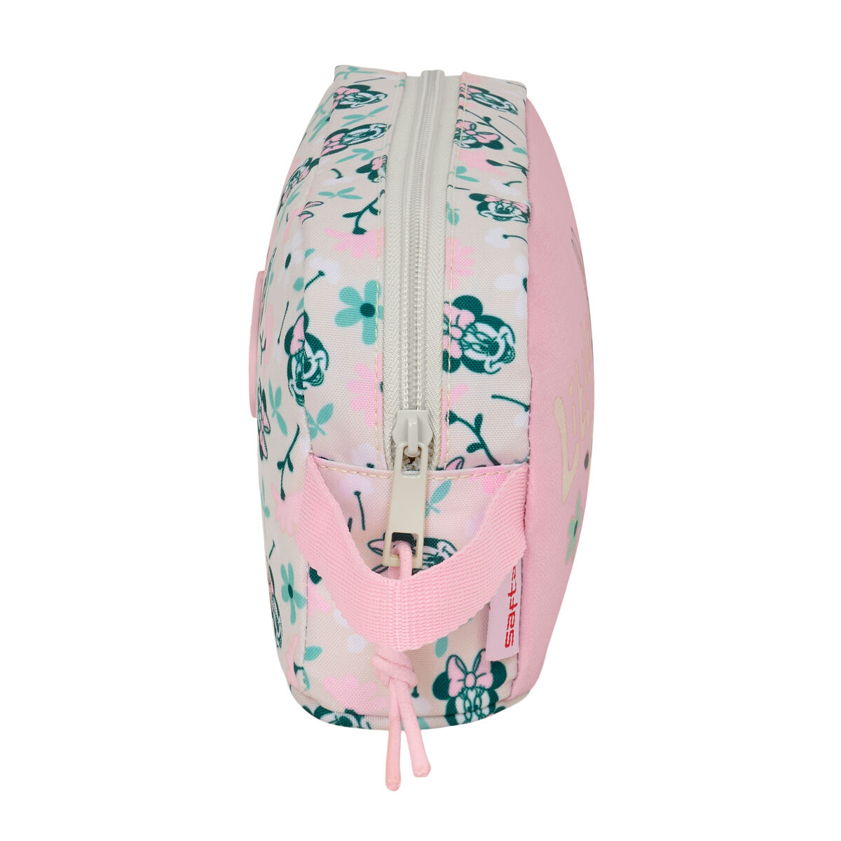 Eine bunte Tasche mit Blumenmuster und einem Reißverschluss.