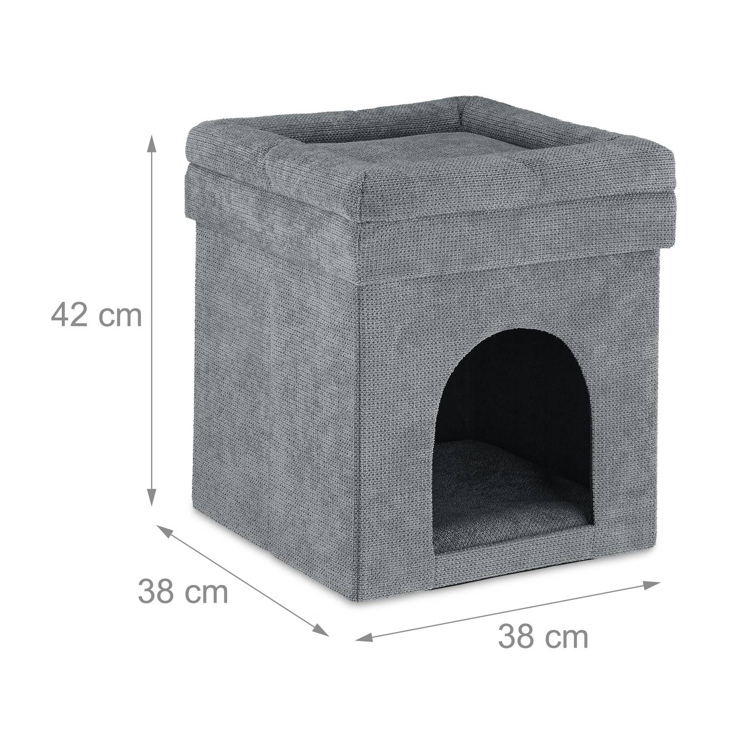 Torre para gatos gris con hueco, 42x38x38 cm.