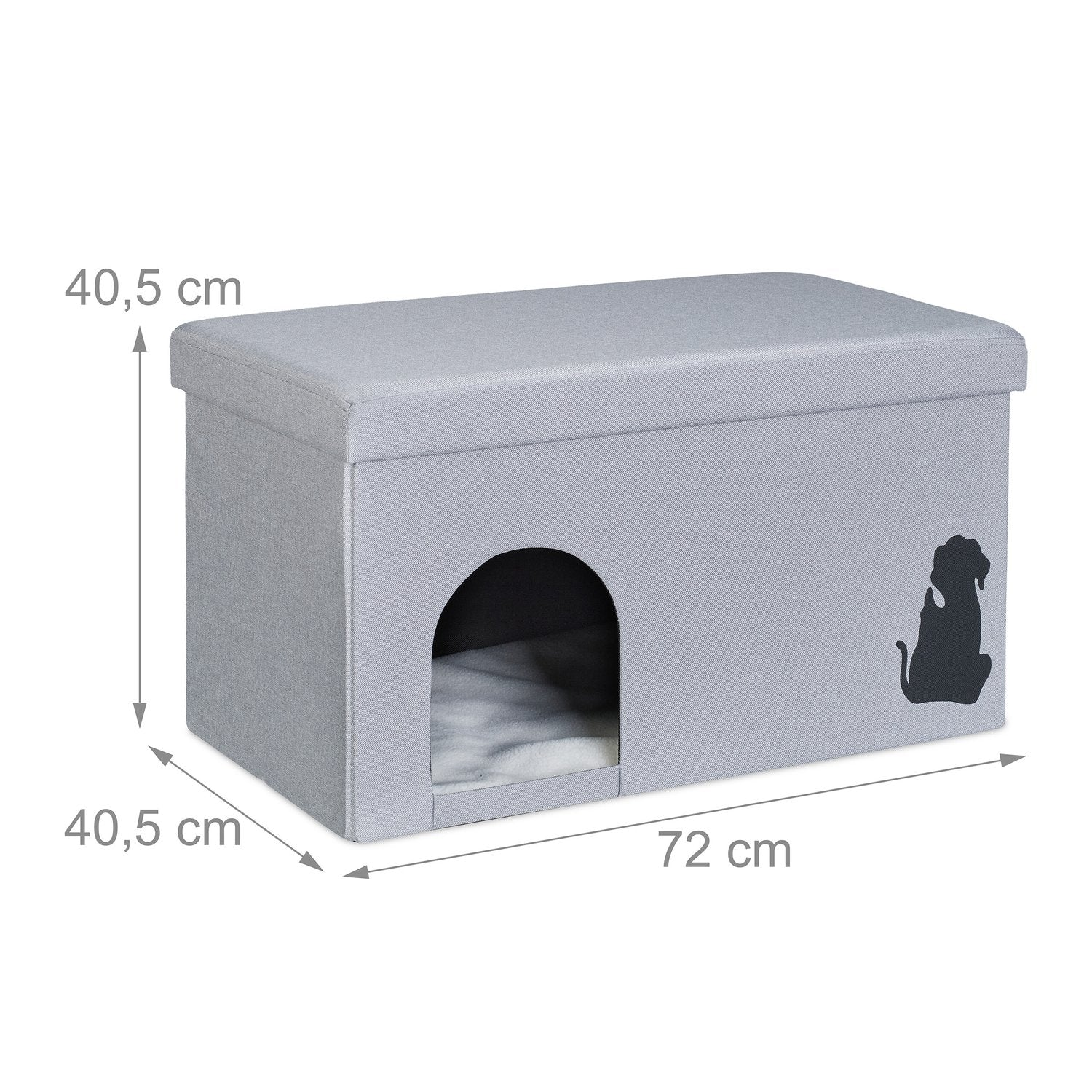 Caja de almacenamiento gris para casa de perro, 72x40,5x40,5 cm.