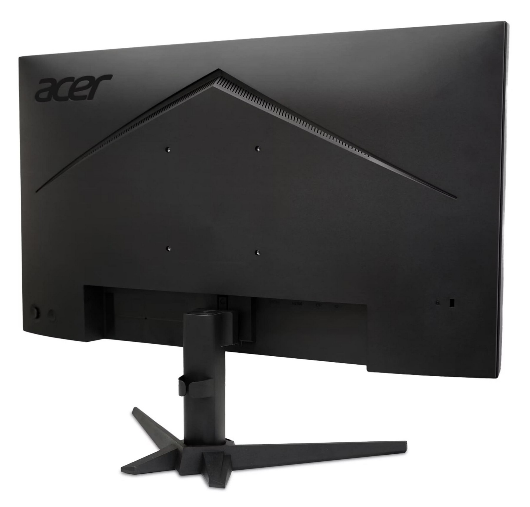Tył czarnego monitora Acer z srebrnym logo i szczelinami wentylacyjnymi.