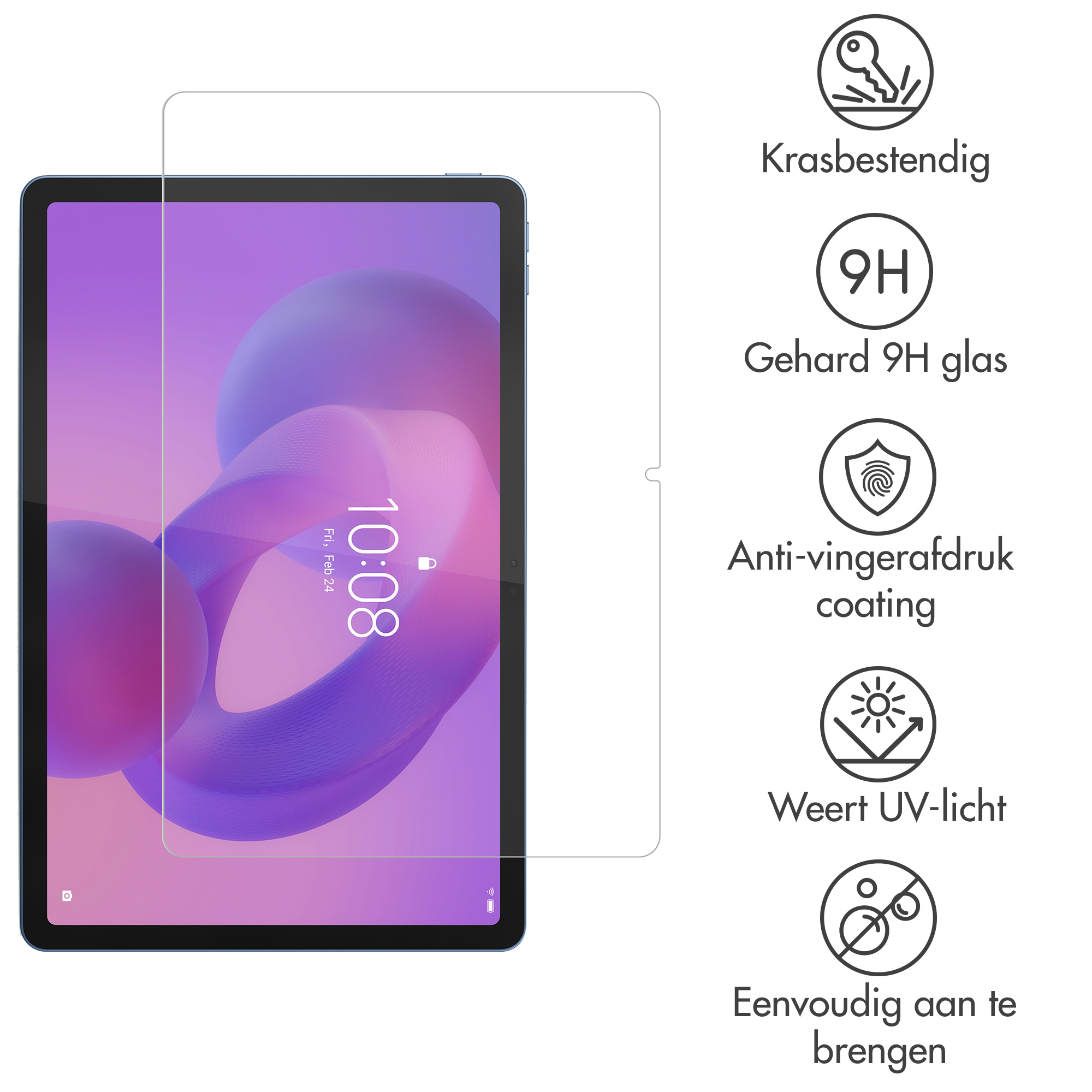 Screenprotector met iconen voor krasbestendigheid, 9H glas, anti-vingerafdruk.