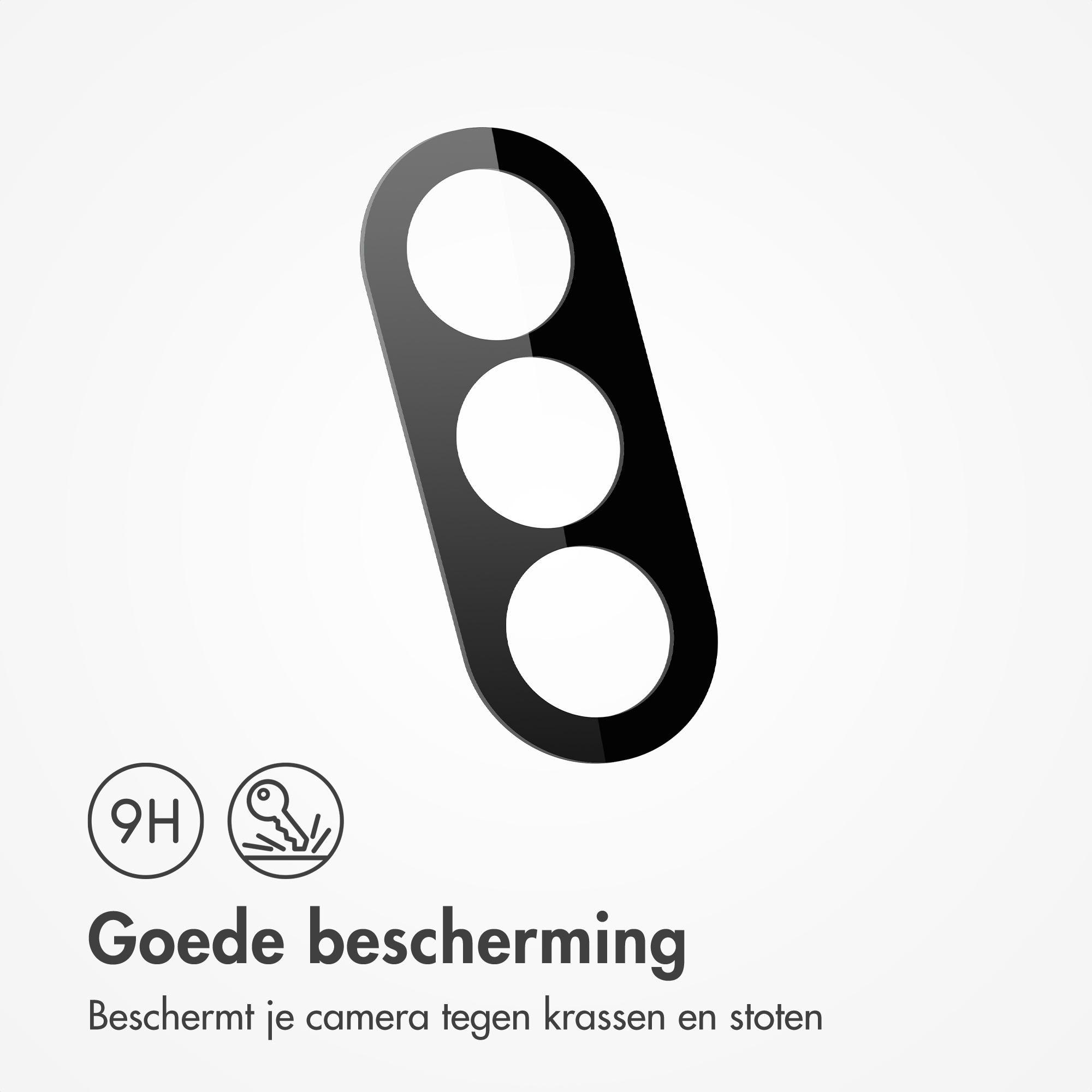 Zwarte cameralensbeschermer met 3 lenzen, 9H hardheid.