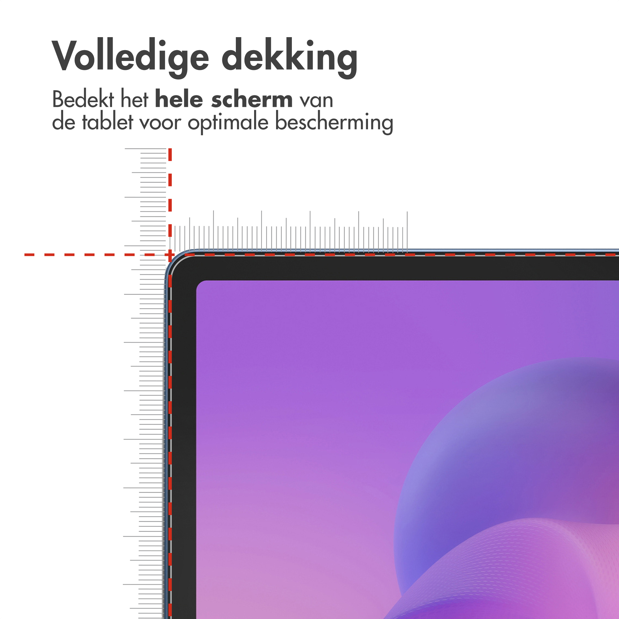 Een meetschaal toont volledige schermdekking van een tablet.