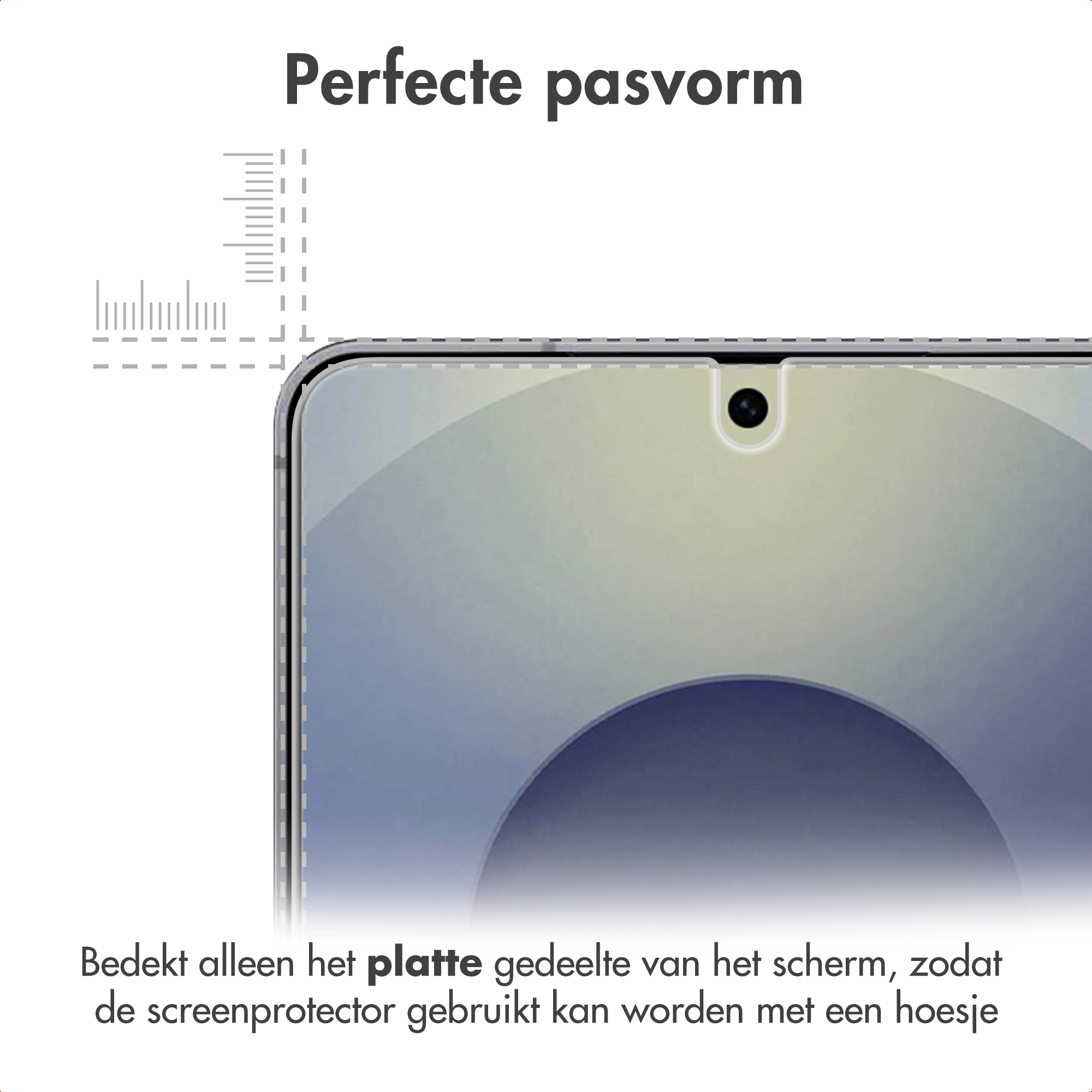 Screenprotector bedekt alleen het platte deel van het scherm.