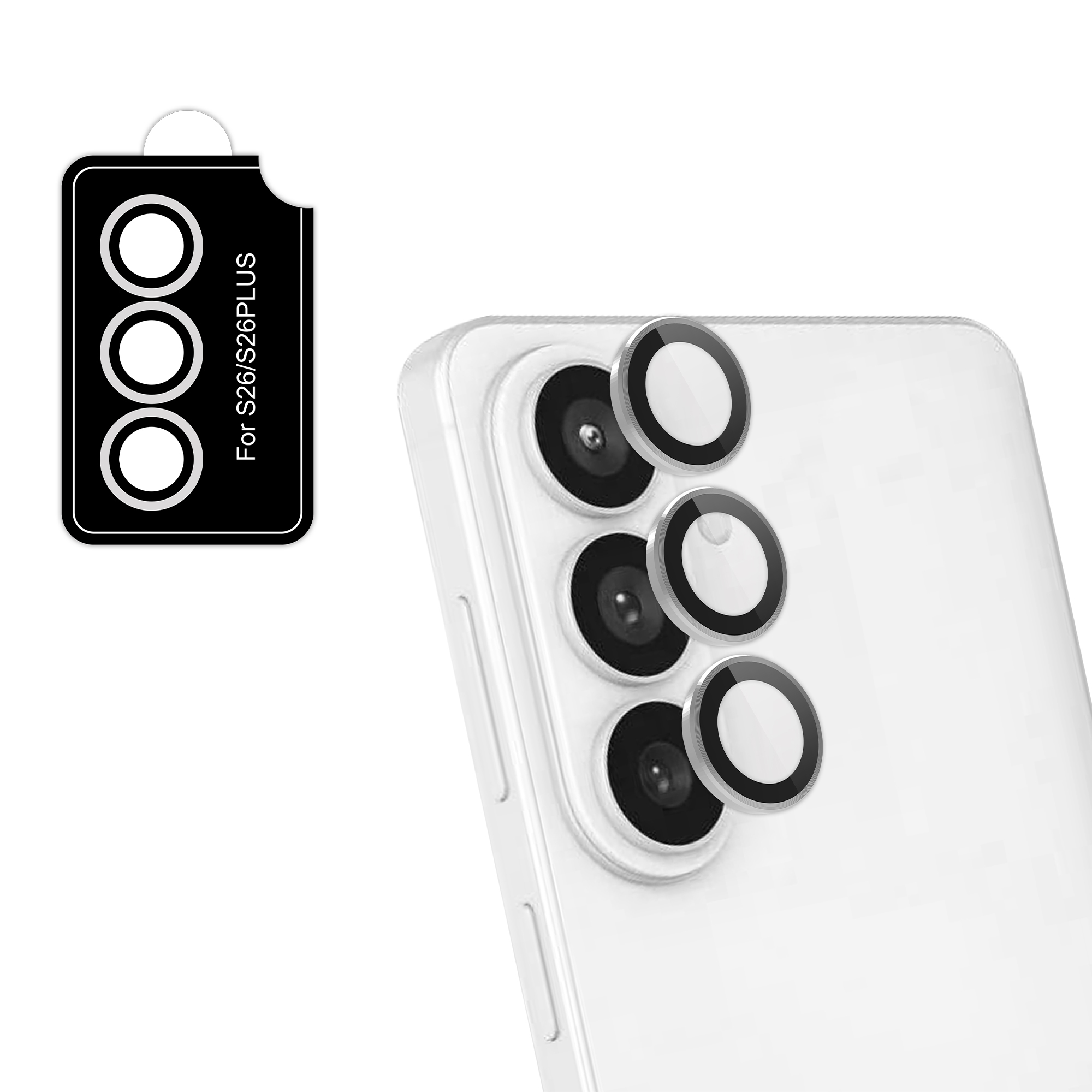 Films protecteurs pour objectifs de caméra sur un smartphone blanc.