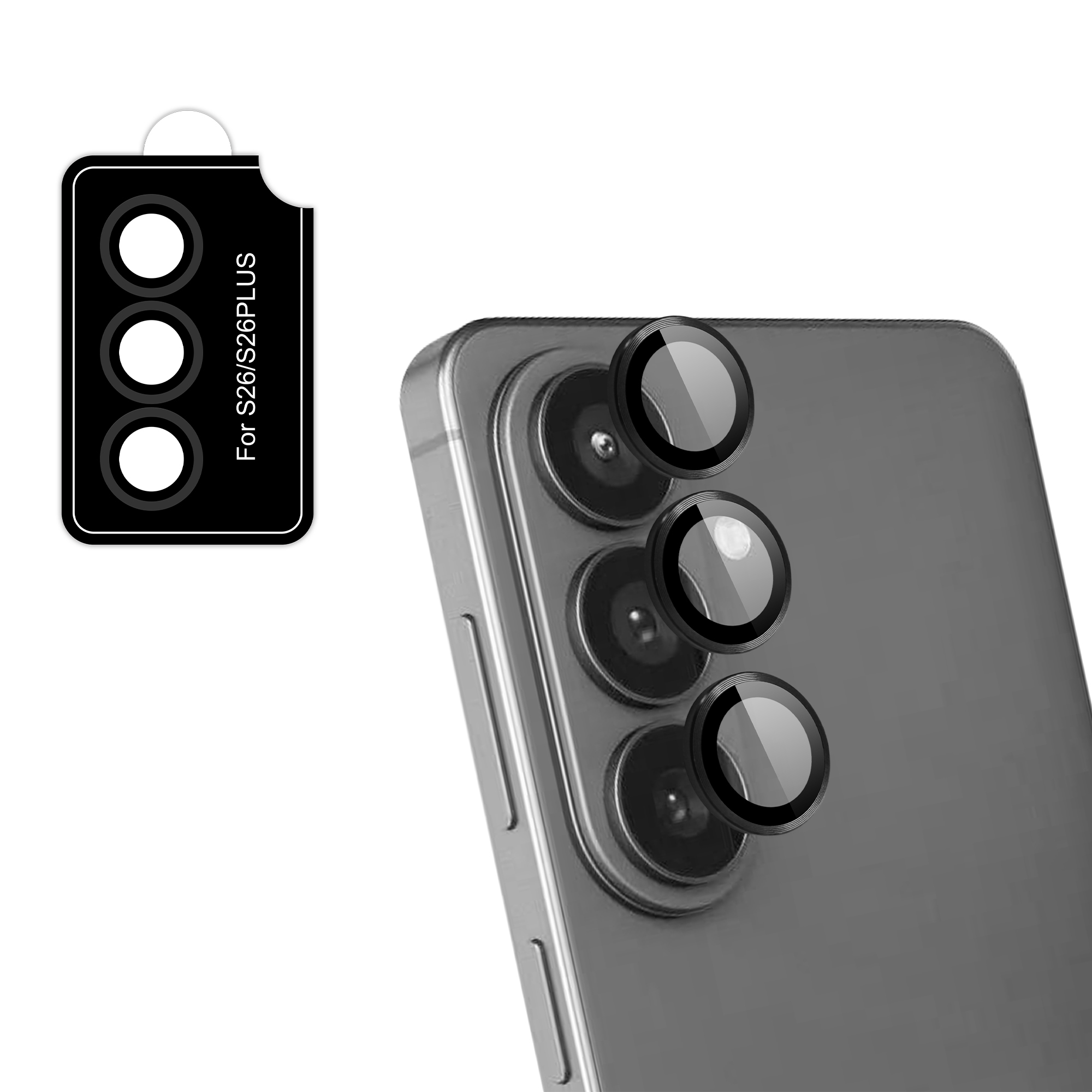 Trois objectifs de caméra ronds à l'arrière d'un smartphone gris.