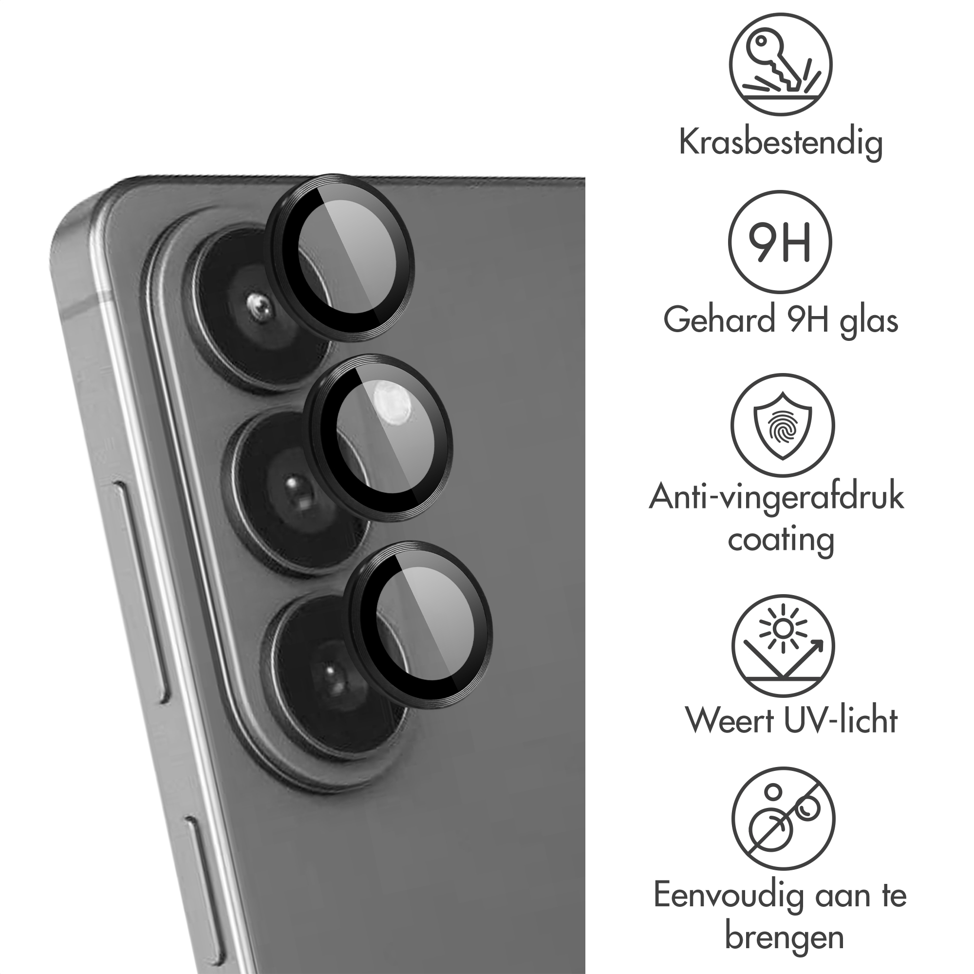Trois protecteurs d'objectif de caméra ronds sur un téléphone gris.