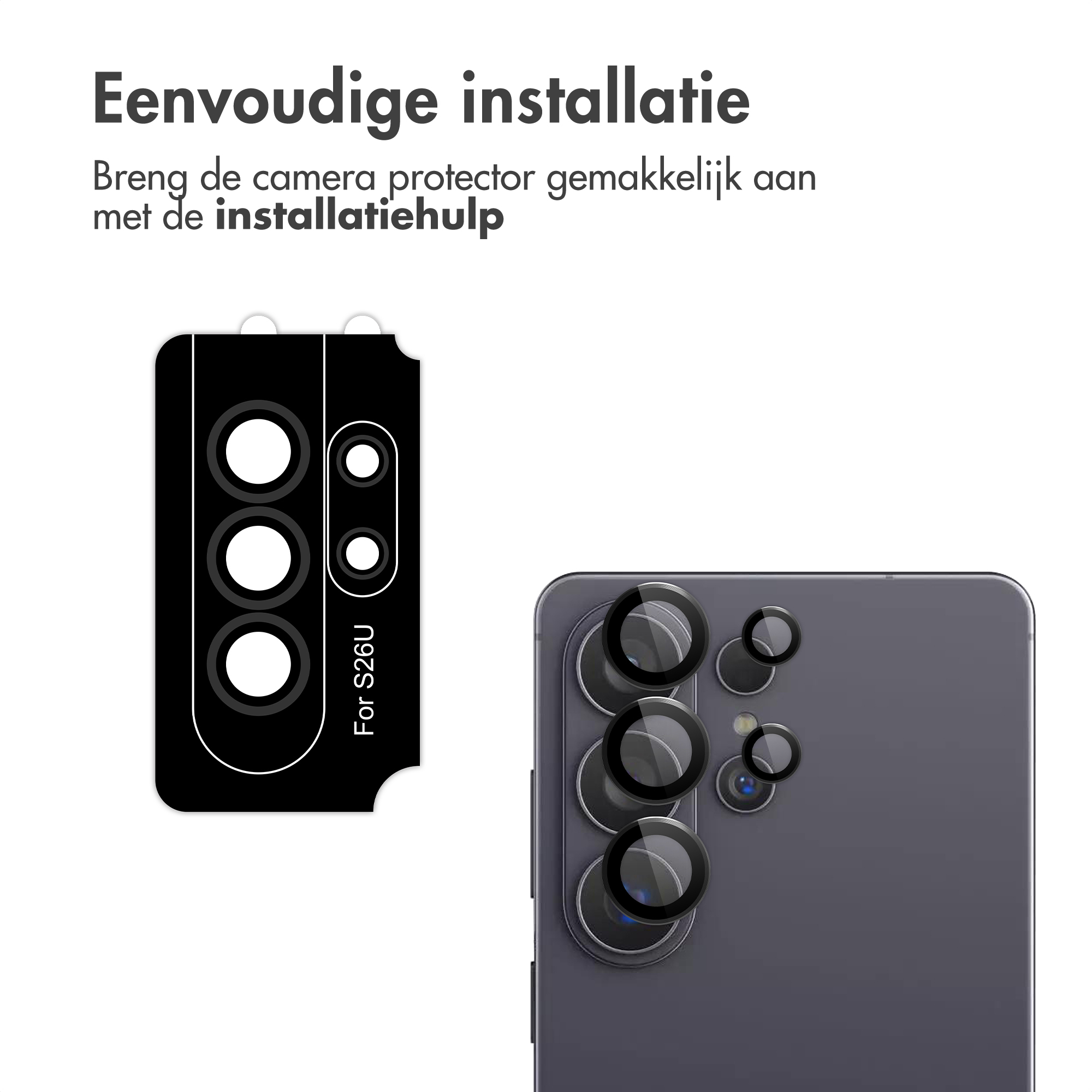 Aide à l'installation pour un objectif d'appareil photo de téléphone et une coque arrière.