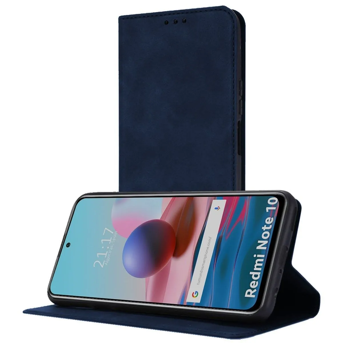 Una custodia a libro blu scuro per un Redmi Note 10.